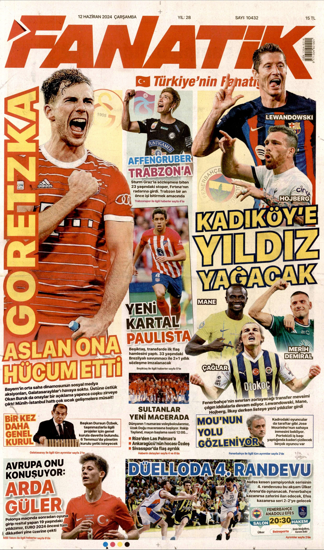 FANATİK gazetesinin 12 Haziran 2024 tarihli birinci sayfası