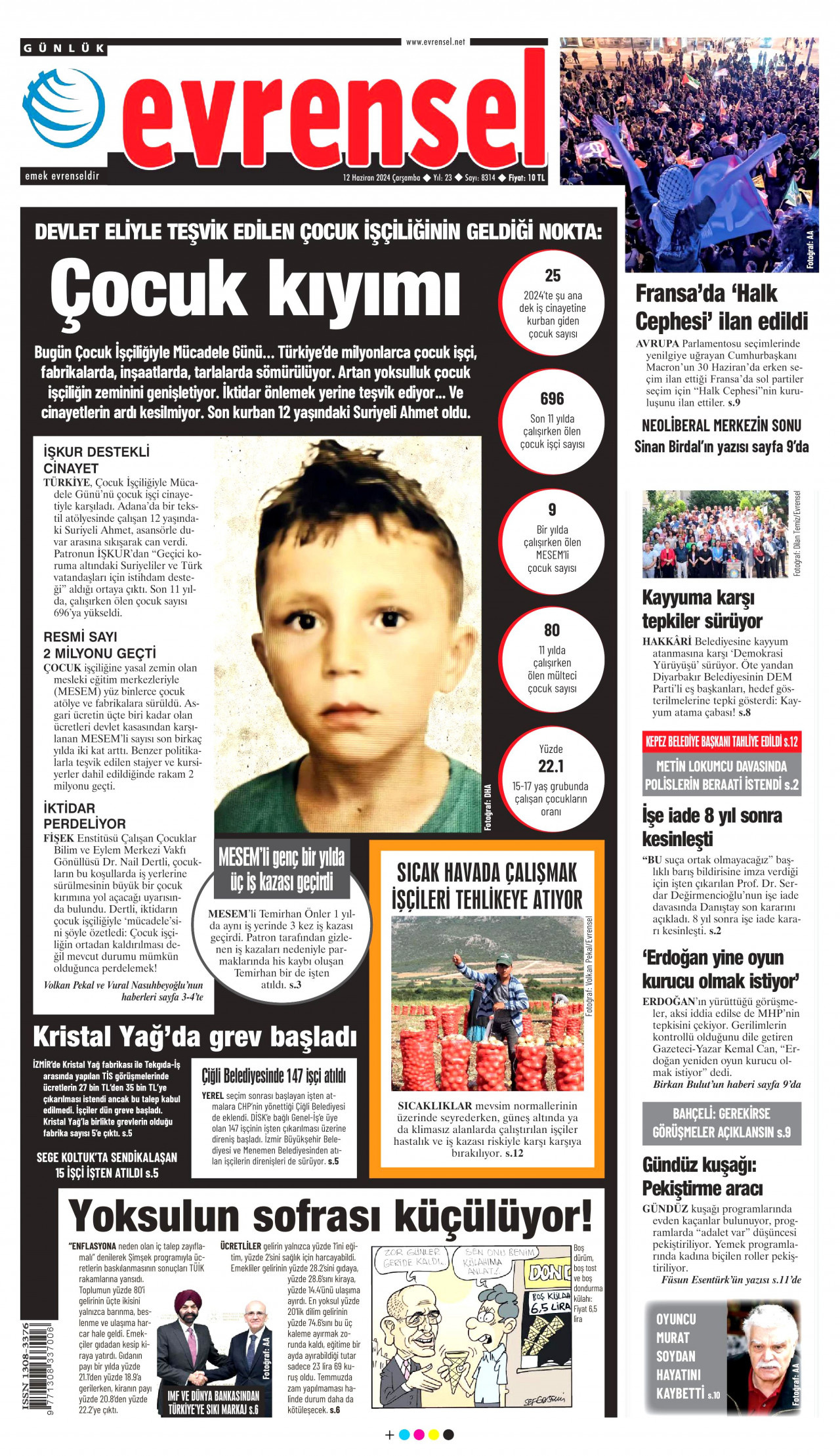 EVRENSEL gazetesinin 12 Haziran 2024 tarihli birinci sayfası