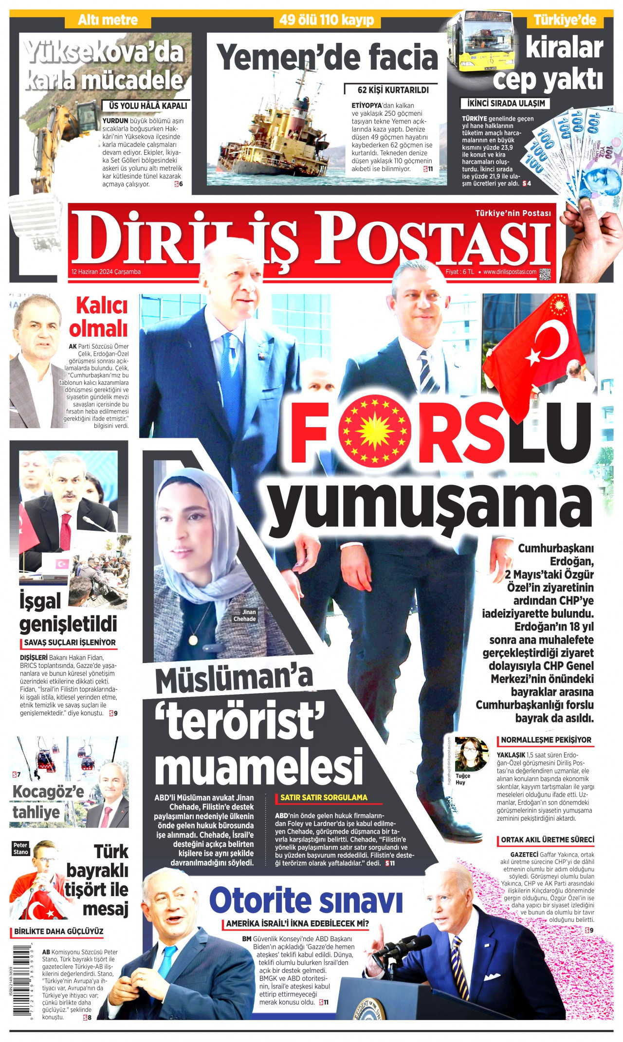 DİRİLİŞ POSTASI gazetesinin 12 Haziran 2024 tarihli birinci sayfası