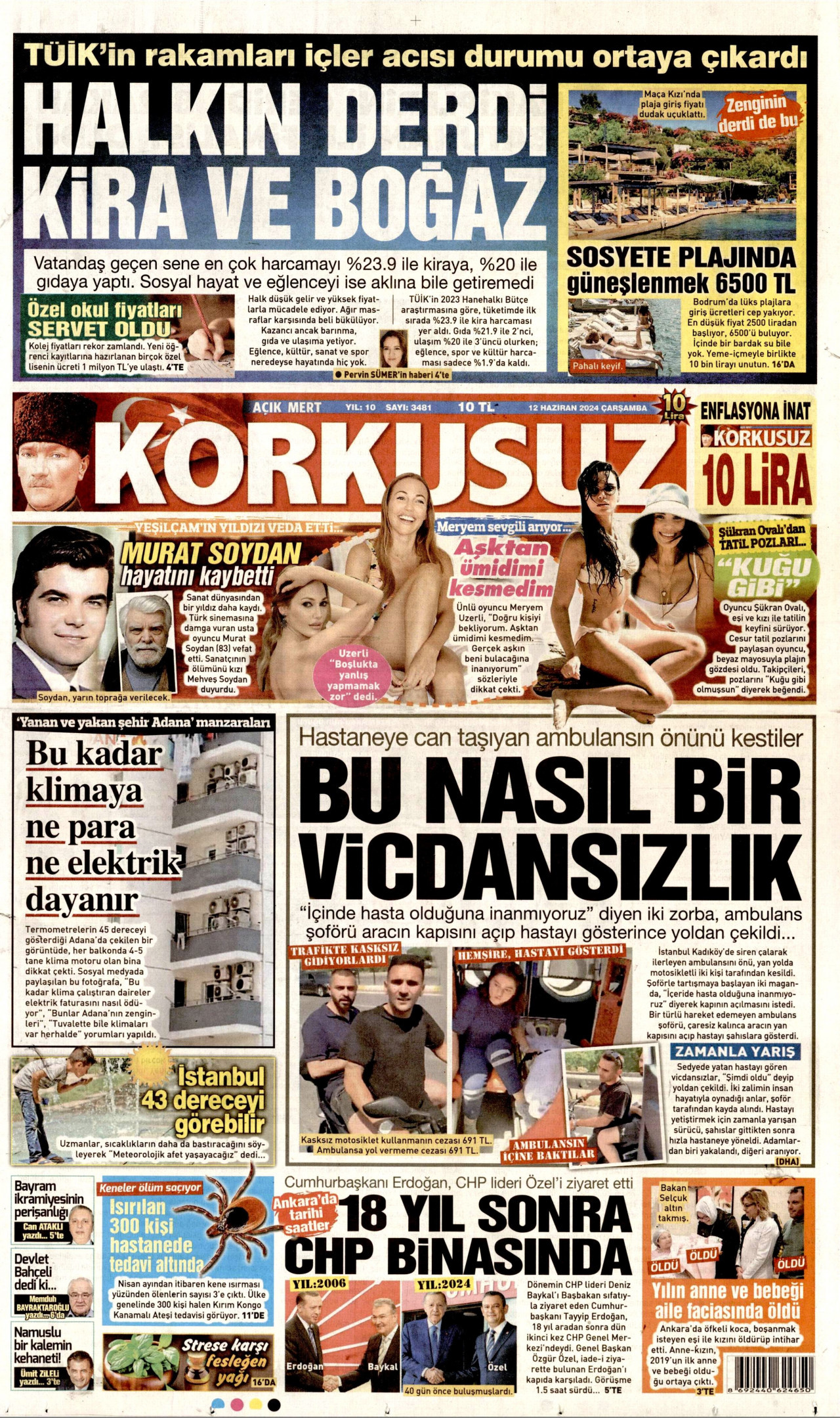 KORKUSUZ gazetesinin 12 Haziran 2024 tarihli birinci sayfası