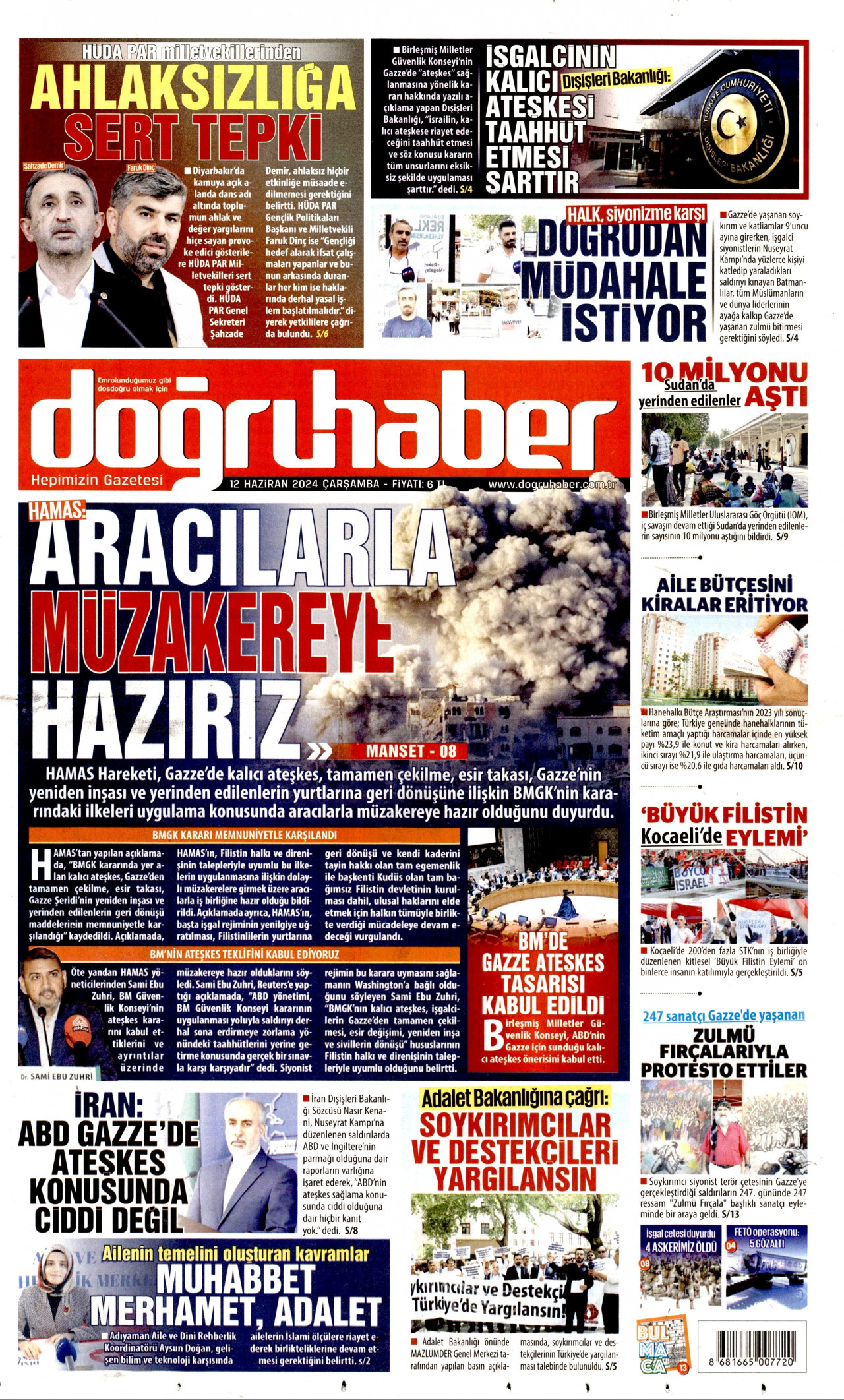 DOĞRU HABER gazetesinin 12 Haziran 2024 tarihli birinci sayfası