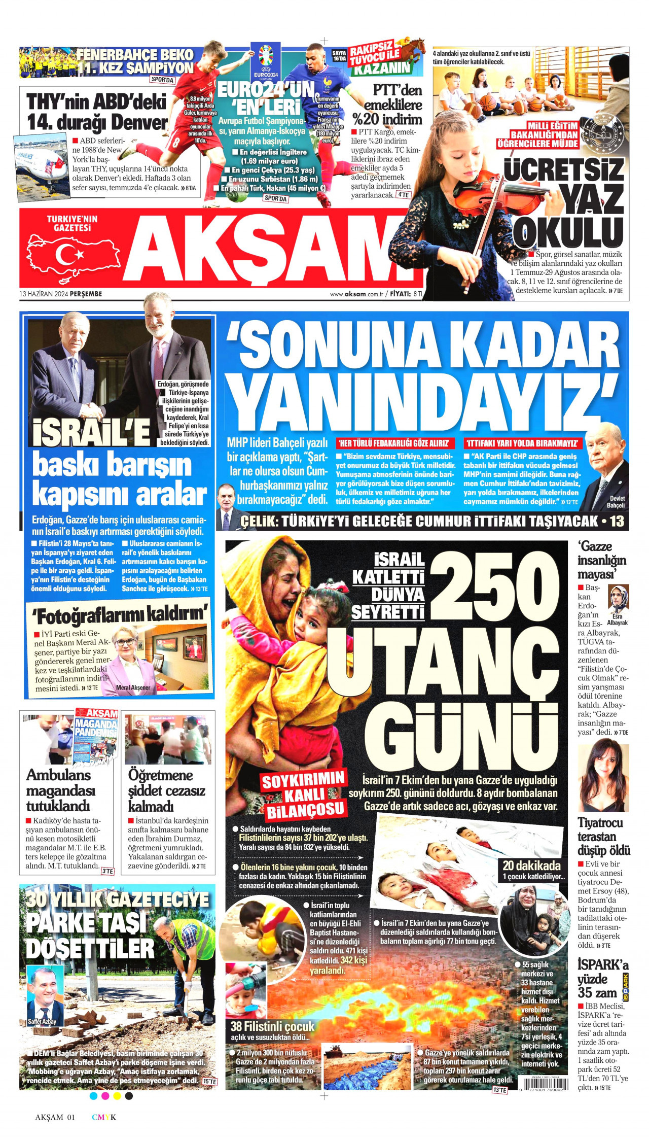 AKŞAM gazetesinin 13 Haziran 2024 tarihli birinci sayfası