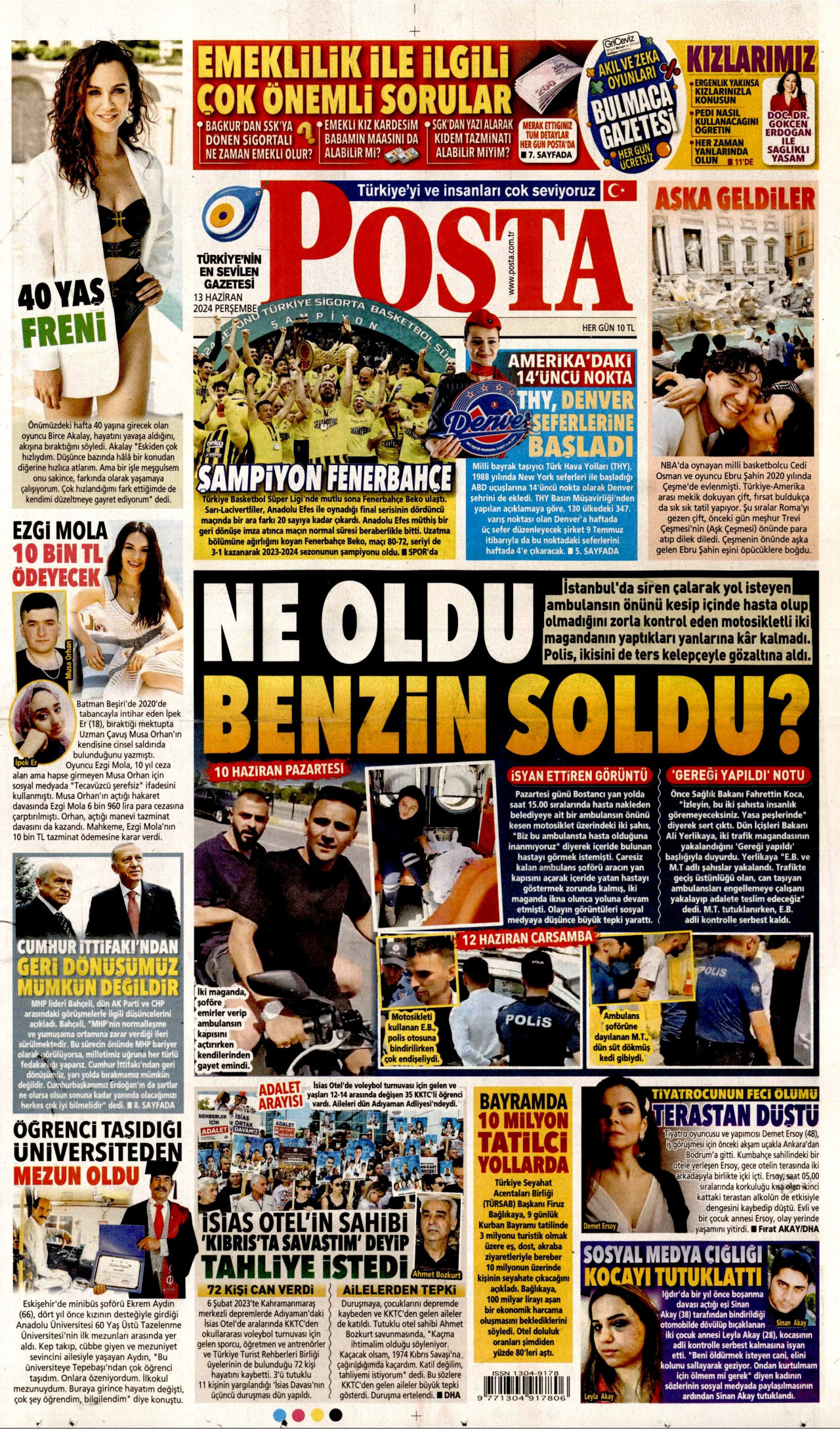 POSTA gazetesinin 13 Haziran 2024 tarihli birinci sayfası