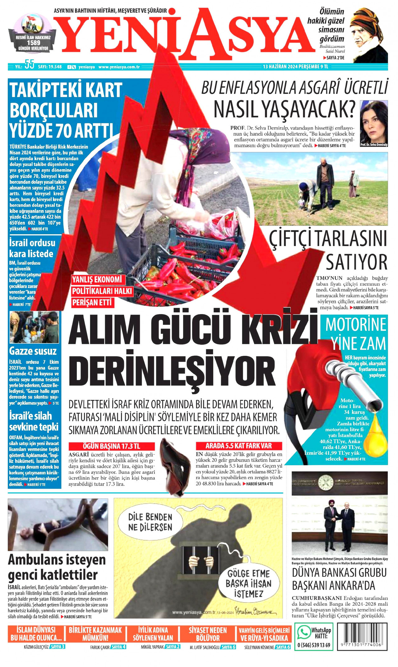 YENİ ASYA gazetesinin 13 Haziran 2024 tarihli birinci sayfası