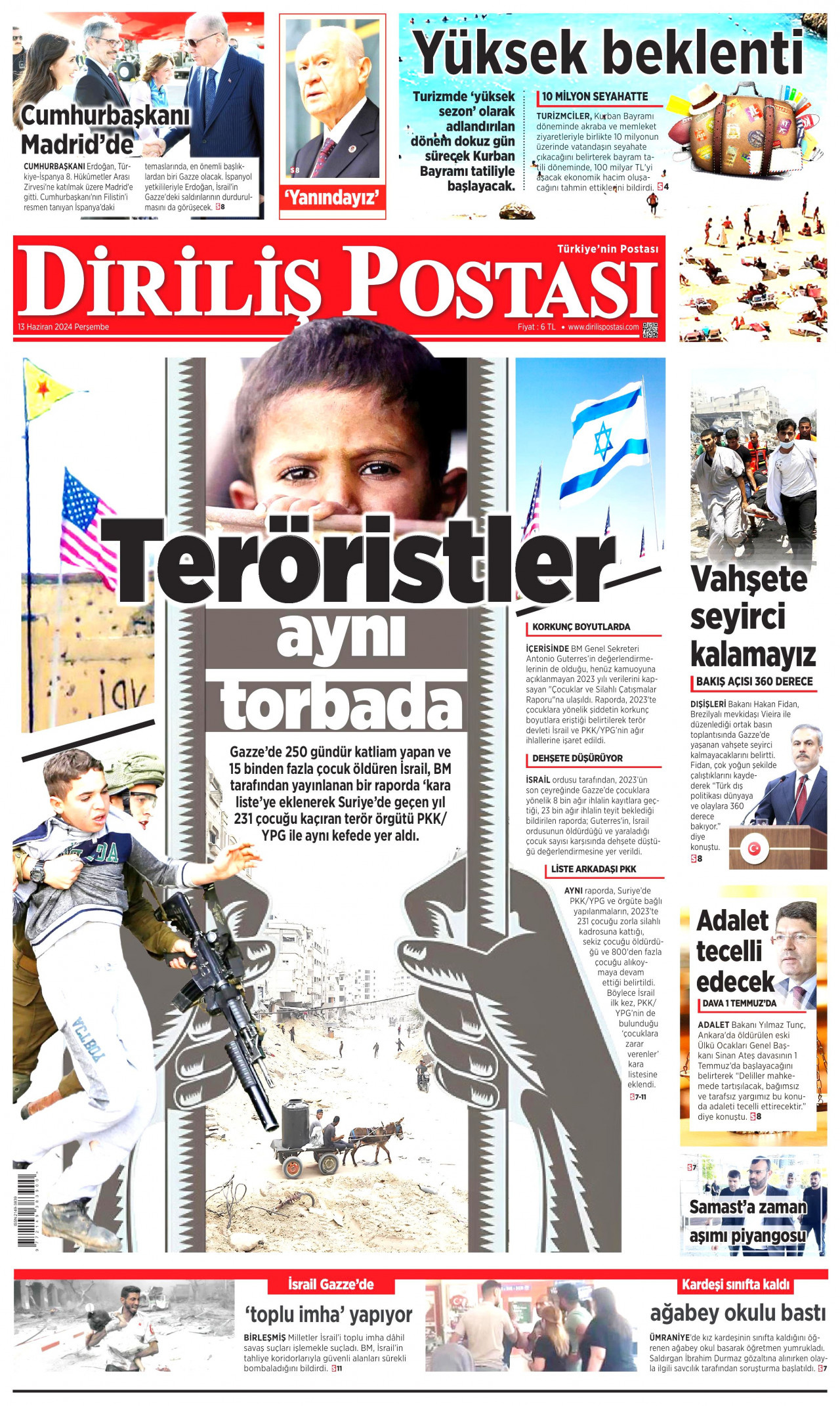 DİRİLİŞ POSTASI gazetesinin 13 Haziran 2024 tarihli birinci sayfası