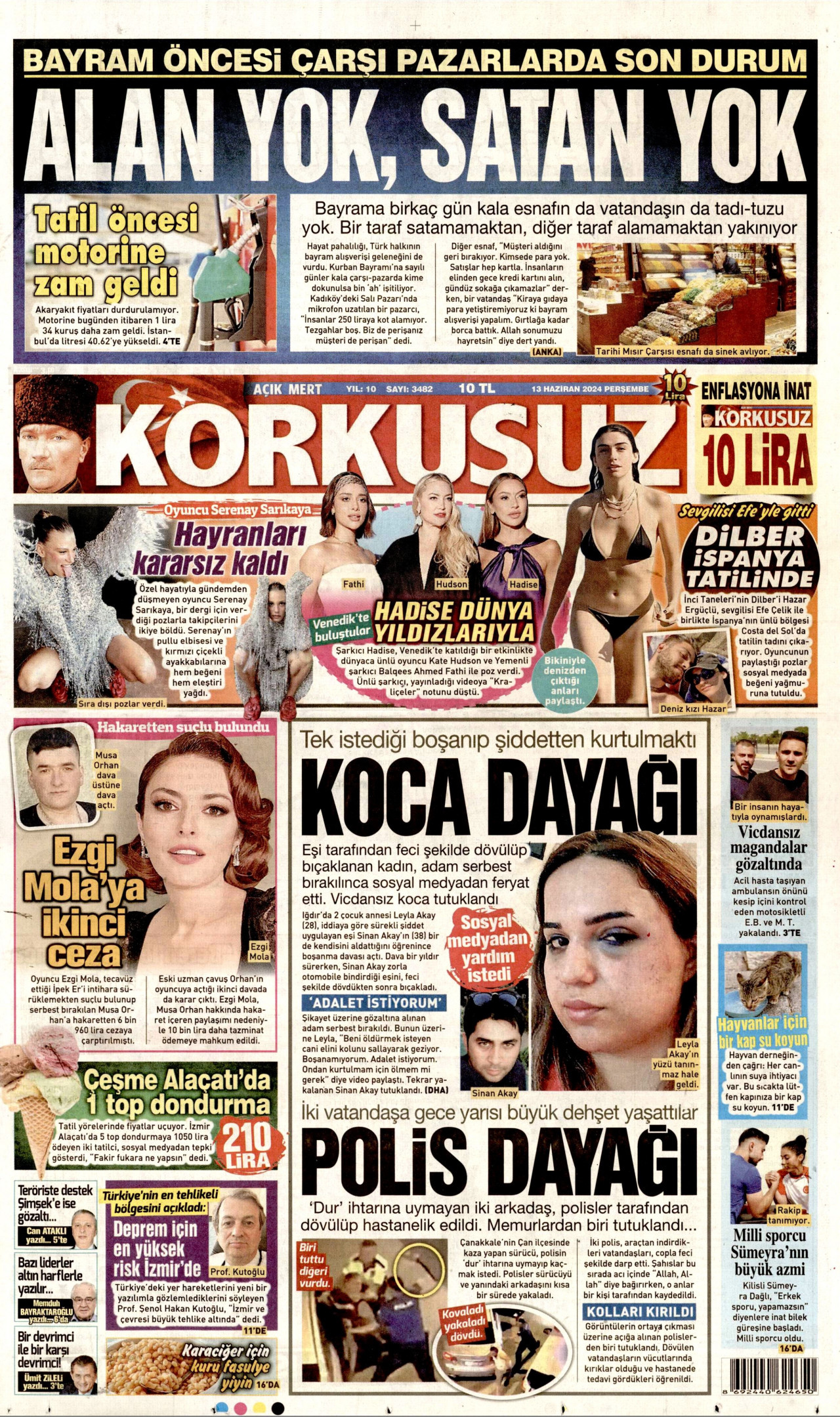 KORKUSUZ gazetesinin 13 Haziran 2024 tarihli birinci sayfası