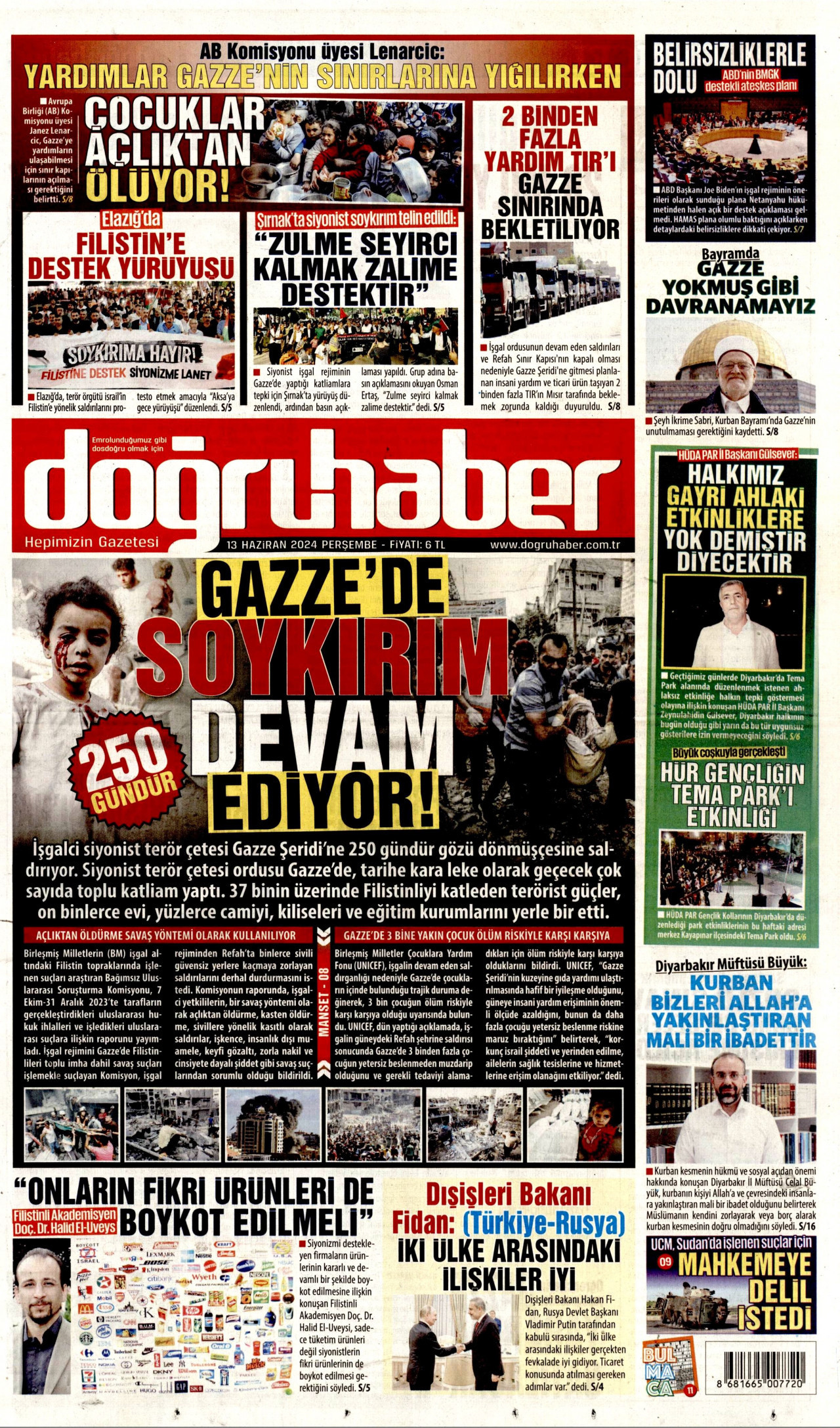 DOĞRU HABER gazetesinin 13 Haziran 2024 tarihli birinci sayfası
