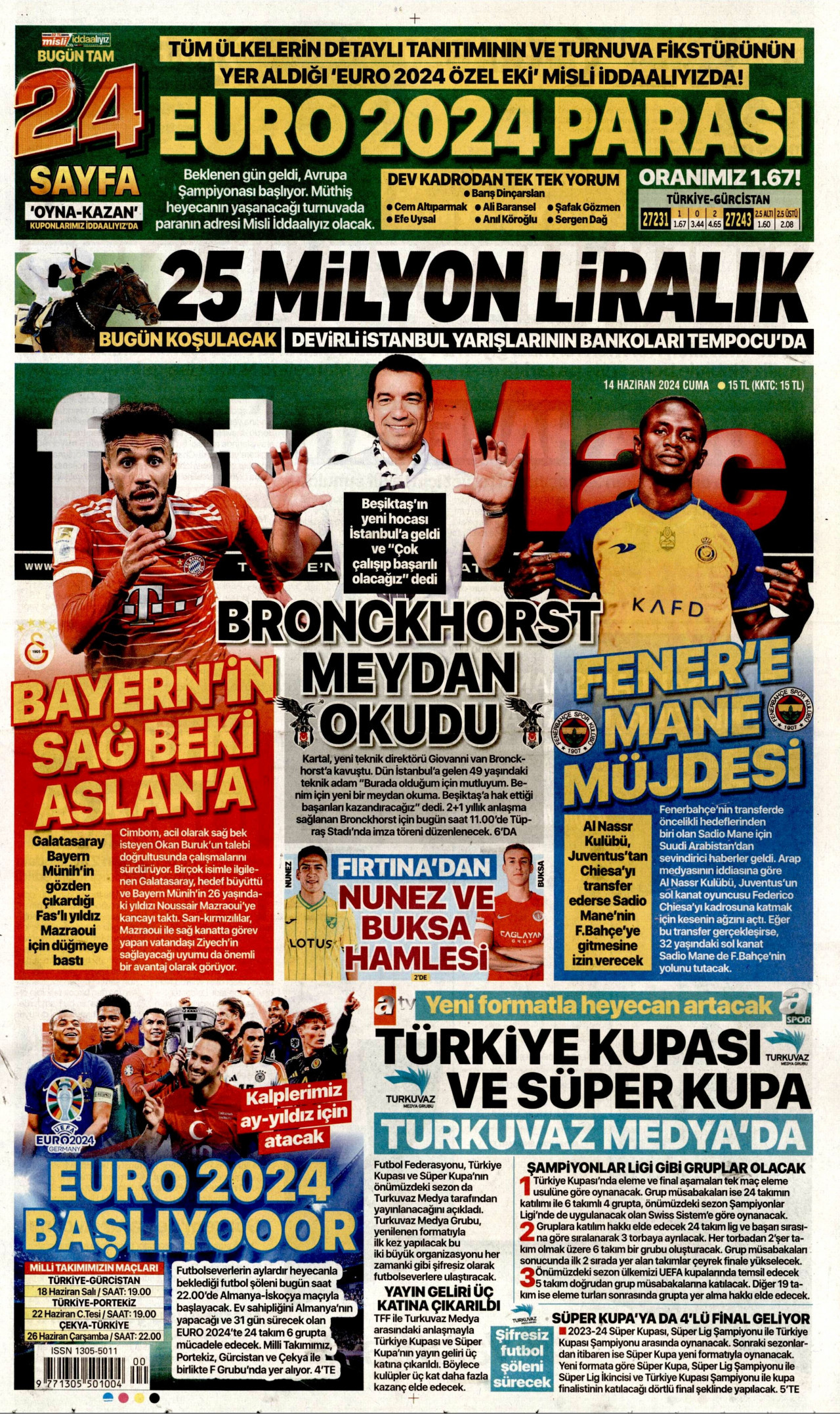 FOTOMAÇ gazetesinin 14 Haziran 2024 tarihli birinci sayfası