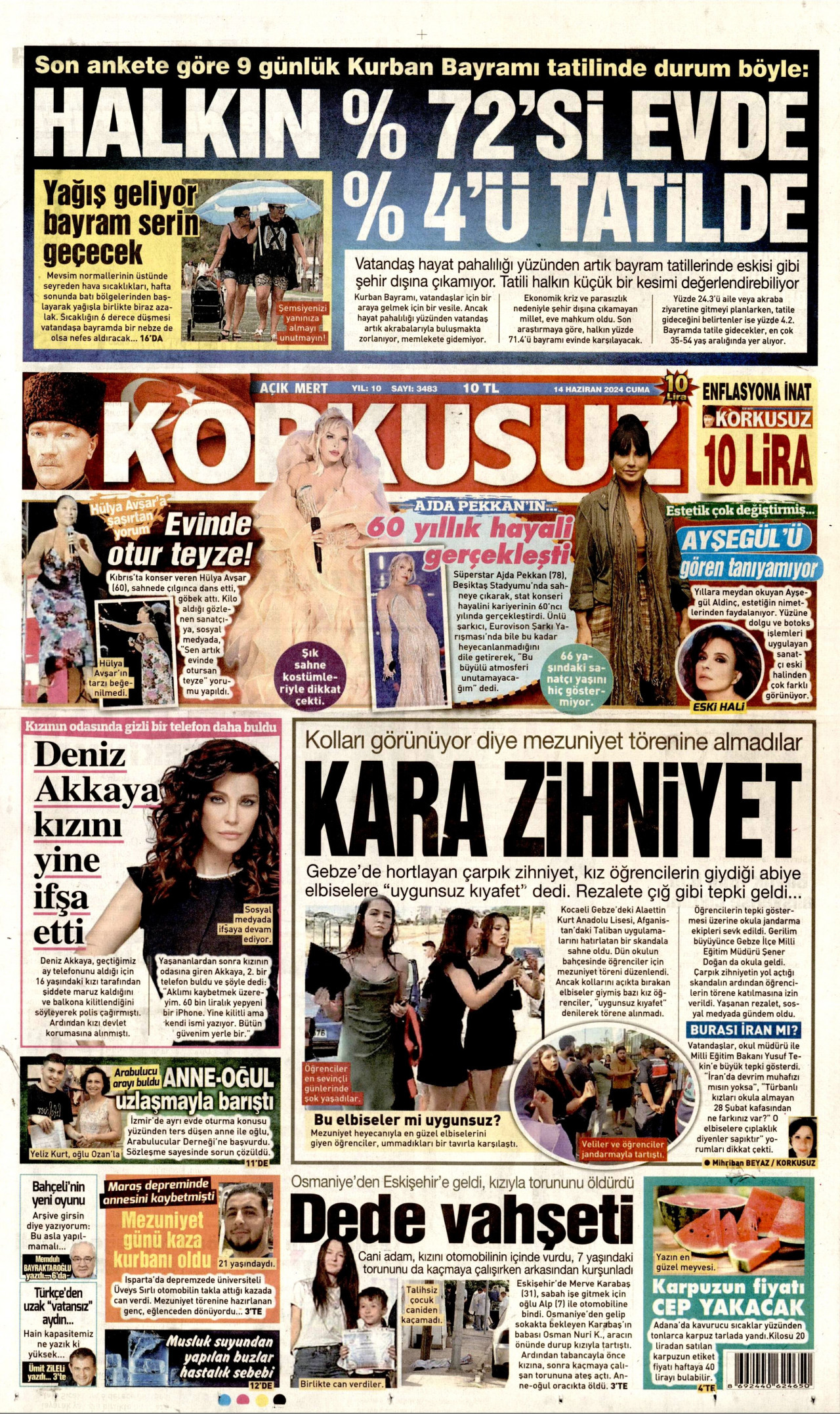 KORKUSUZ gazetesinin 14 Haziran 2024 tarihli birinci sayfası