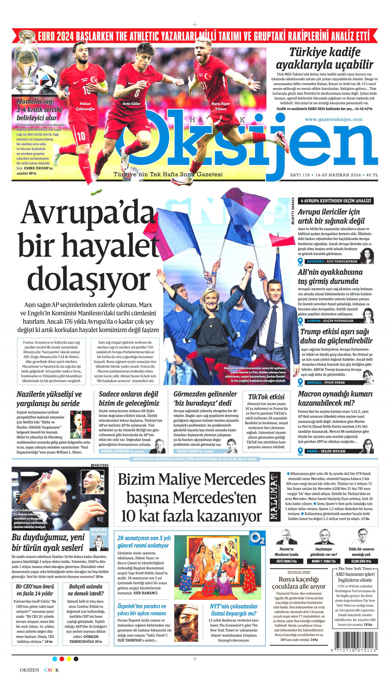 OKSİJEN gazetesinin 14 Haziran 2024 tarihli birinci sayfası