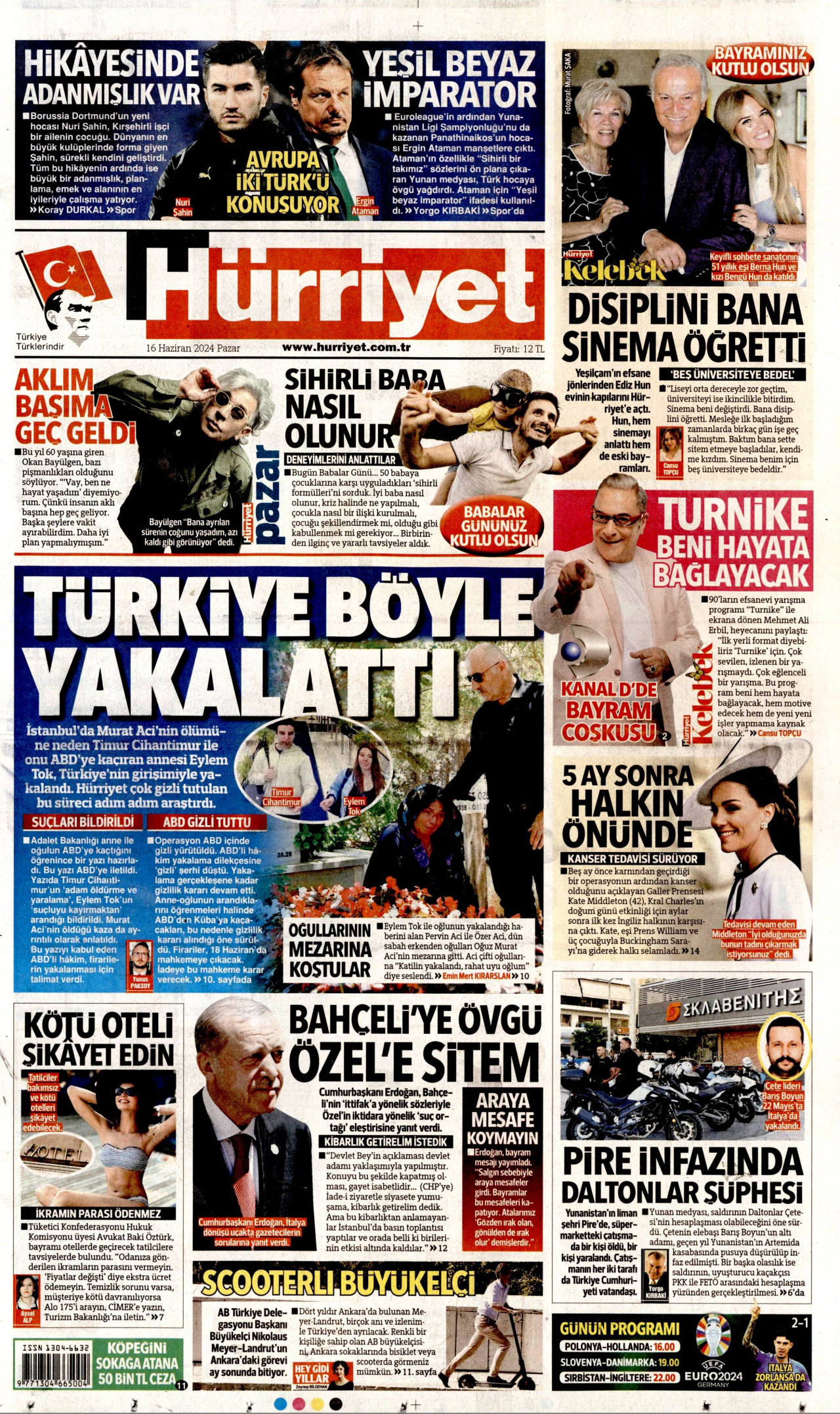 HÜRRİYET gazetesinin 16 Haziran 2024 tarihli birinci sayfası