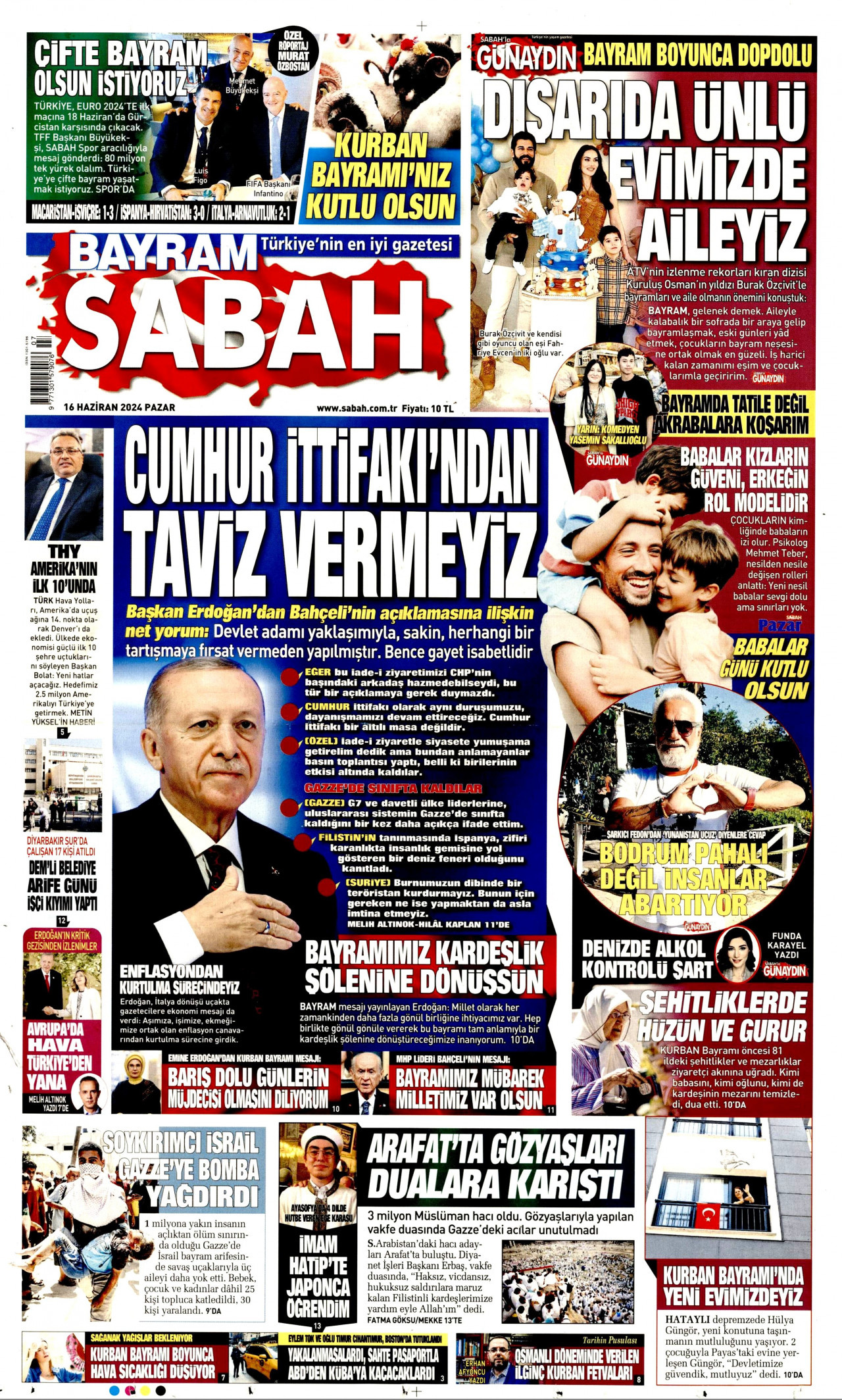 SABAH gazetesinin 16 Haziran 2024 tarihli birinci sayfası
