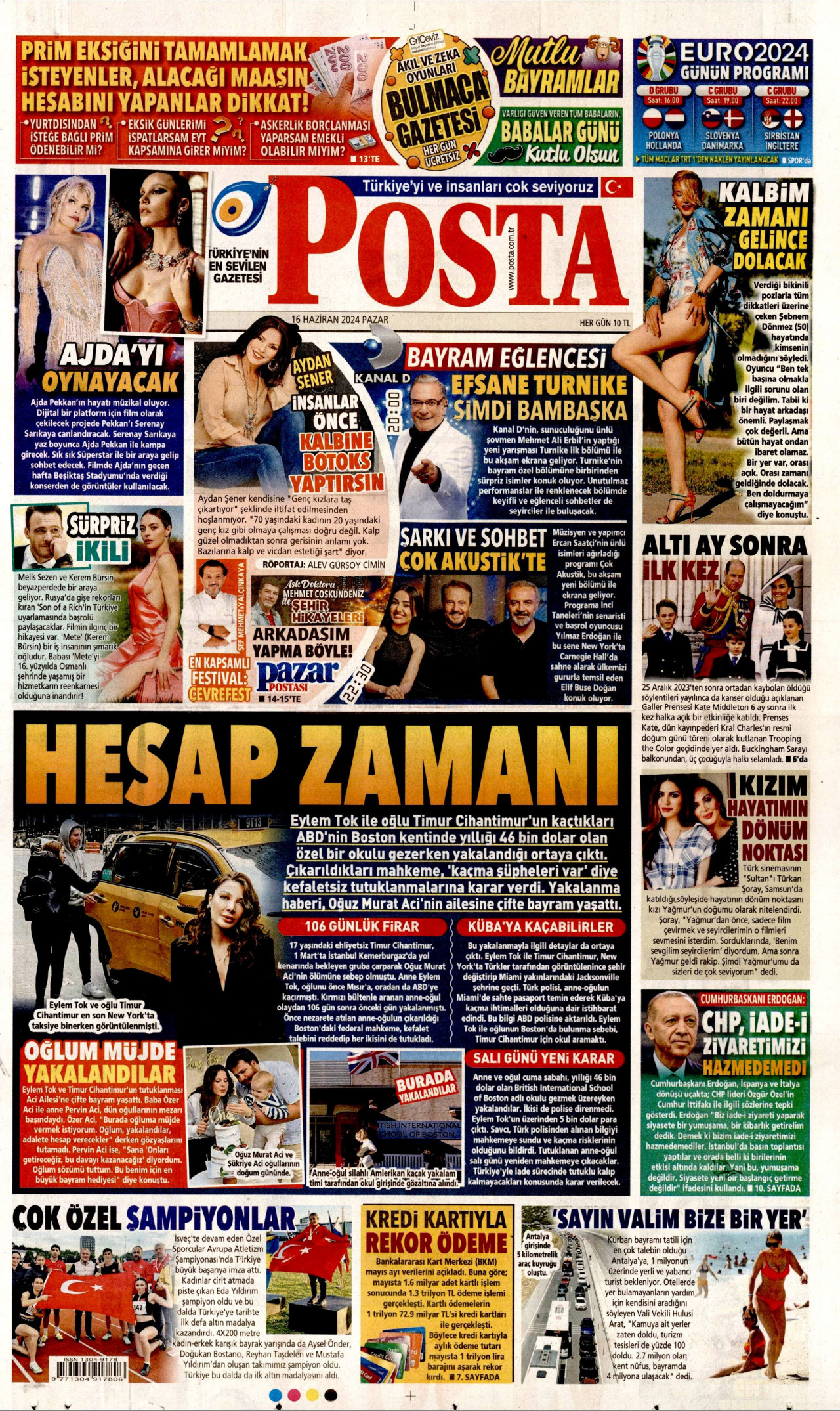 POSTA gazetesinin 16 Haziran 2024 tarihli birinci sayfası