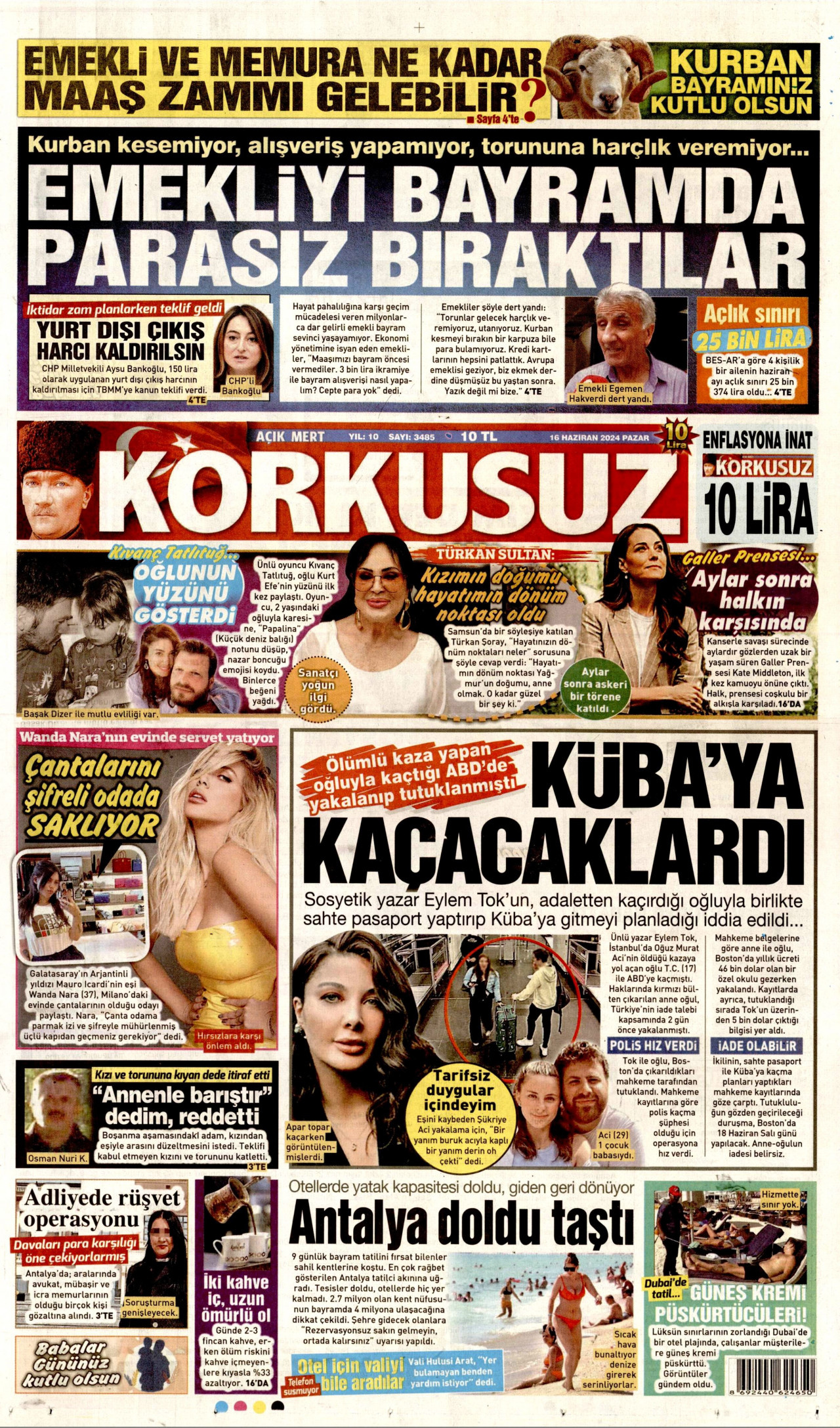 KORKUSUZ gazetesinin 16 Haziran 2024 tarihli birinci sayfası