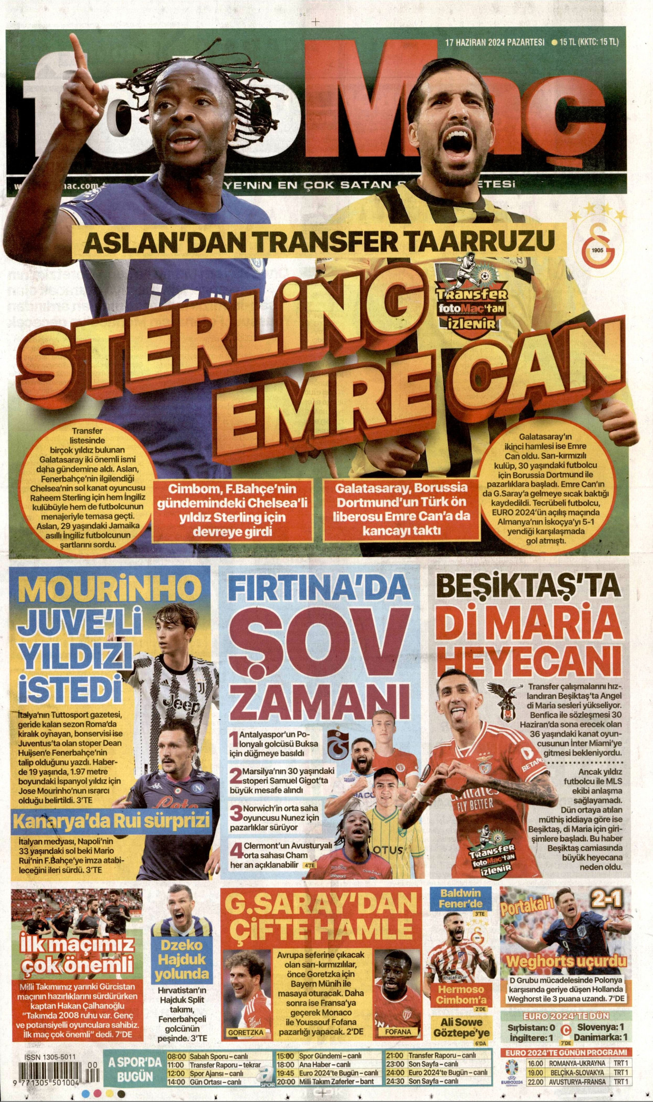 FOTOMAÇ gazetesinin 17 Haziran 2024 tarihli birinci sayfası