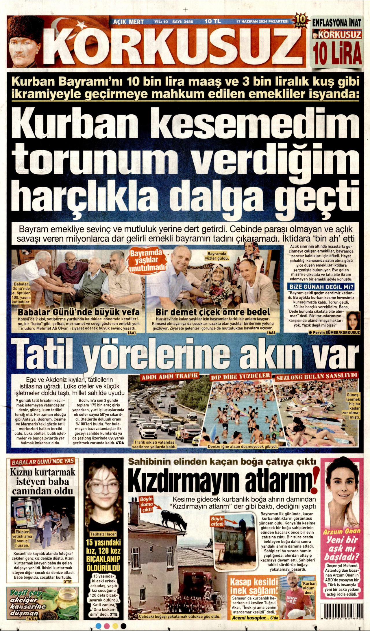 KORKUSUZ gazetesinin 17 Haziran 2024 tarihli birinci sayfası
