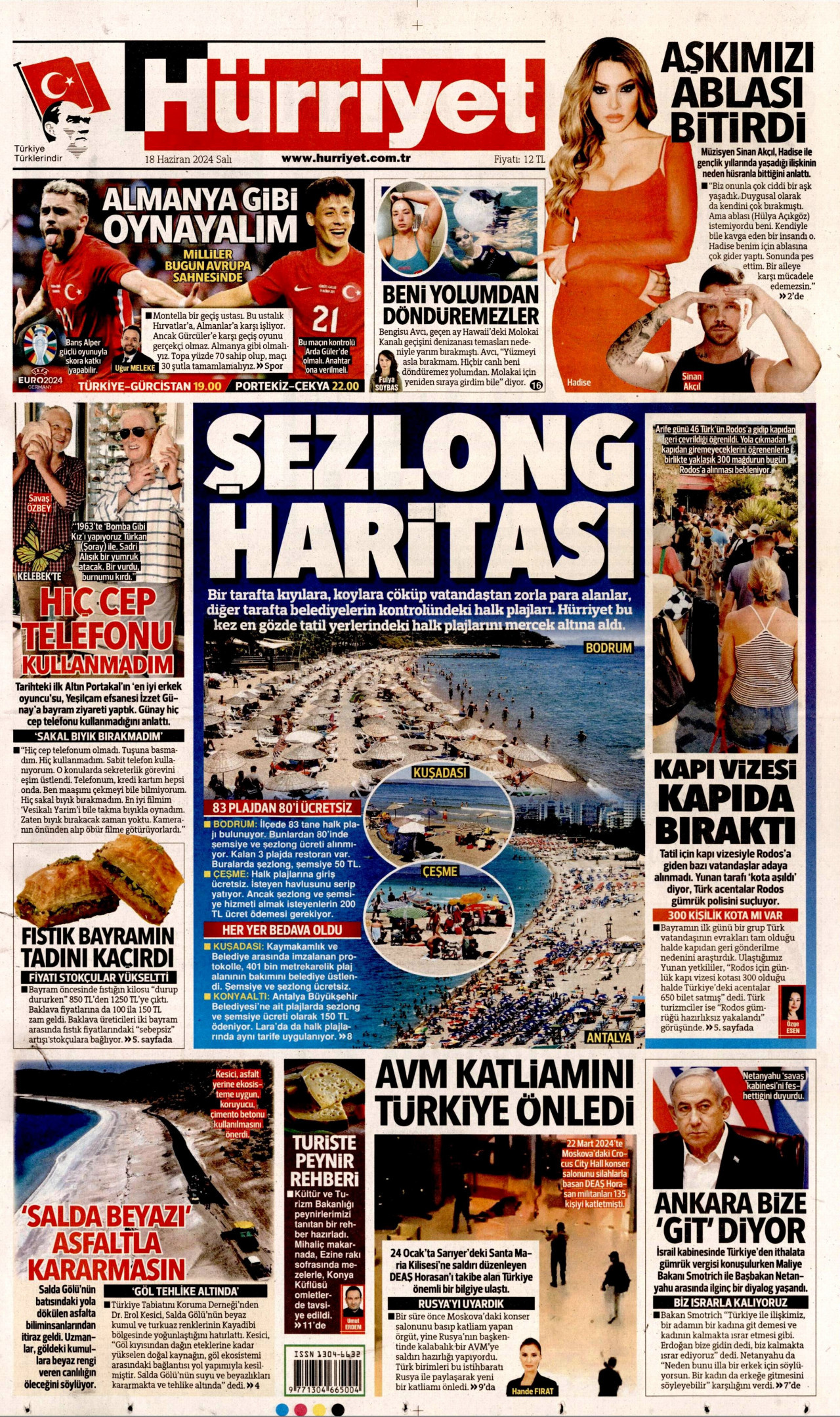 HÜRRİYET gazetesinin 18 Haziran 2024 tarihli birinci sayfası