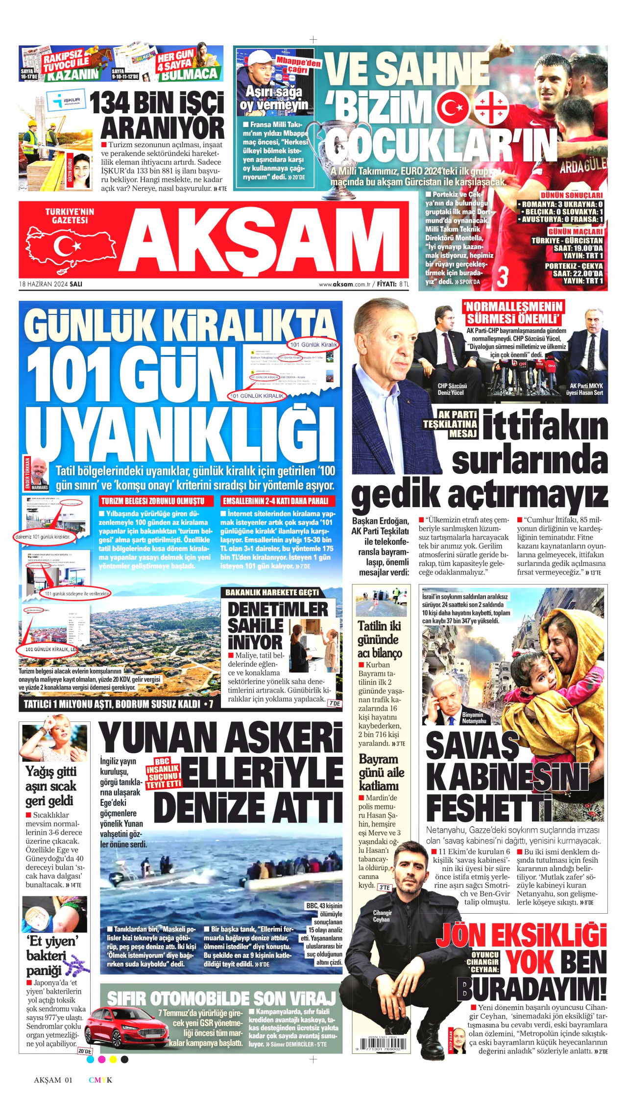 AKŞAM gazetesinin 18 Haziran 2024 tarihli birinci sayfası