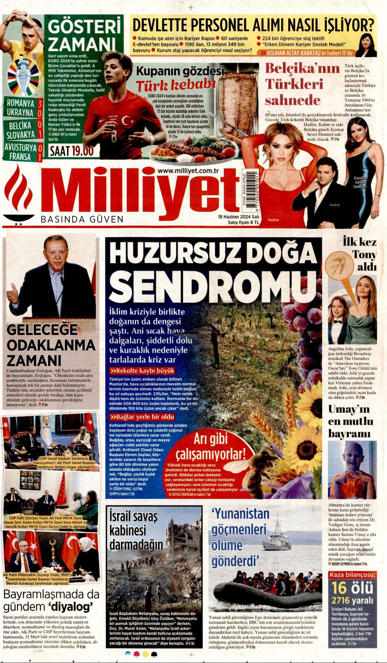 MİLLİYET gazetesinin 18 Haziran 2024 tarihli birinci sayfası