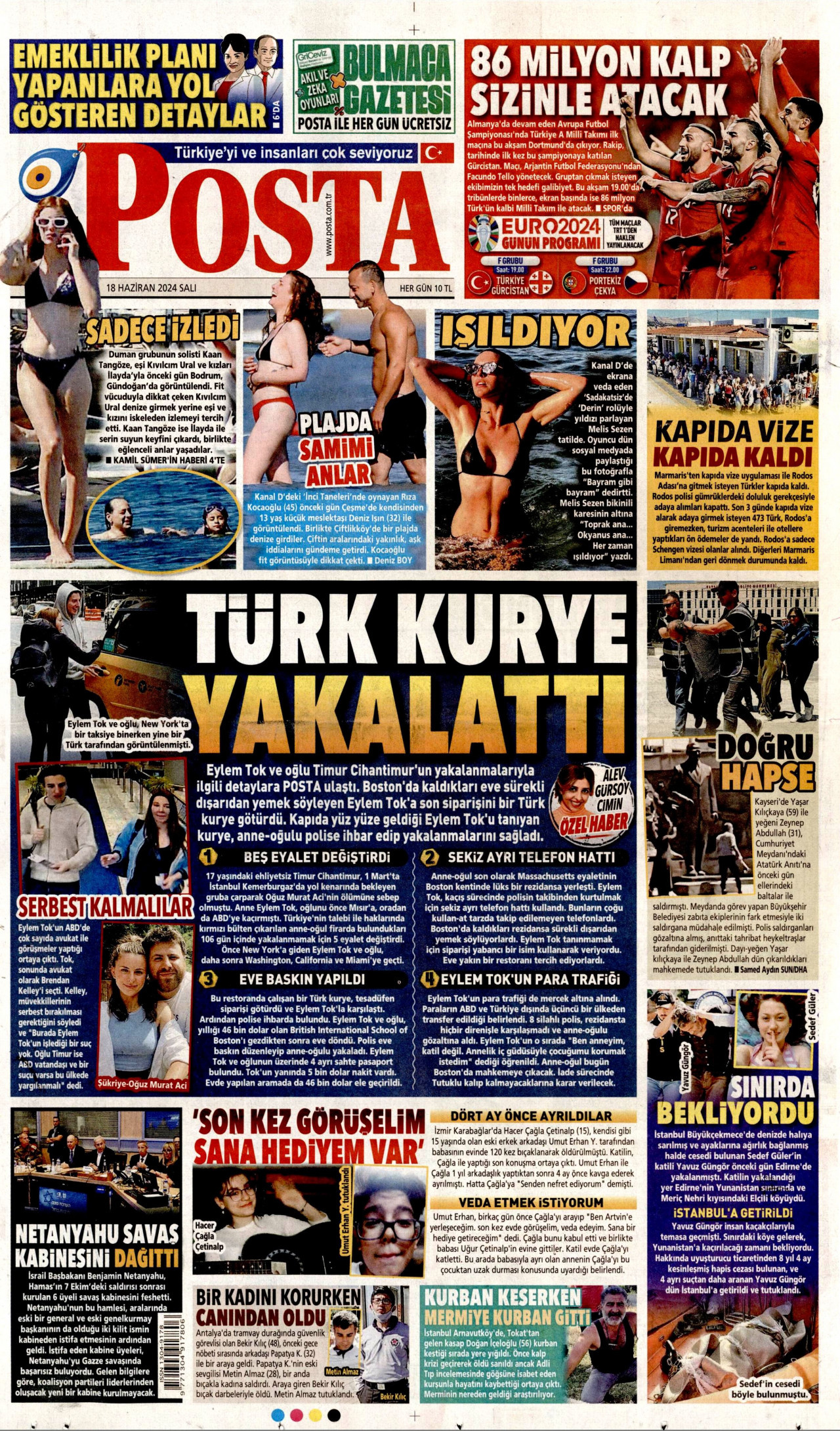 POSTA gazetesinin 18 Haziran 2024 tarihli birinci sayfası