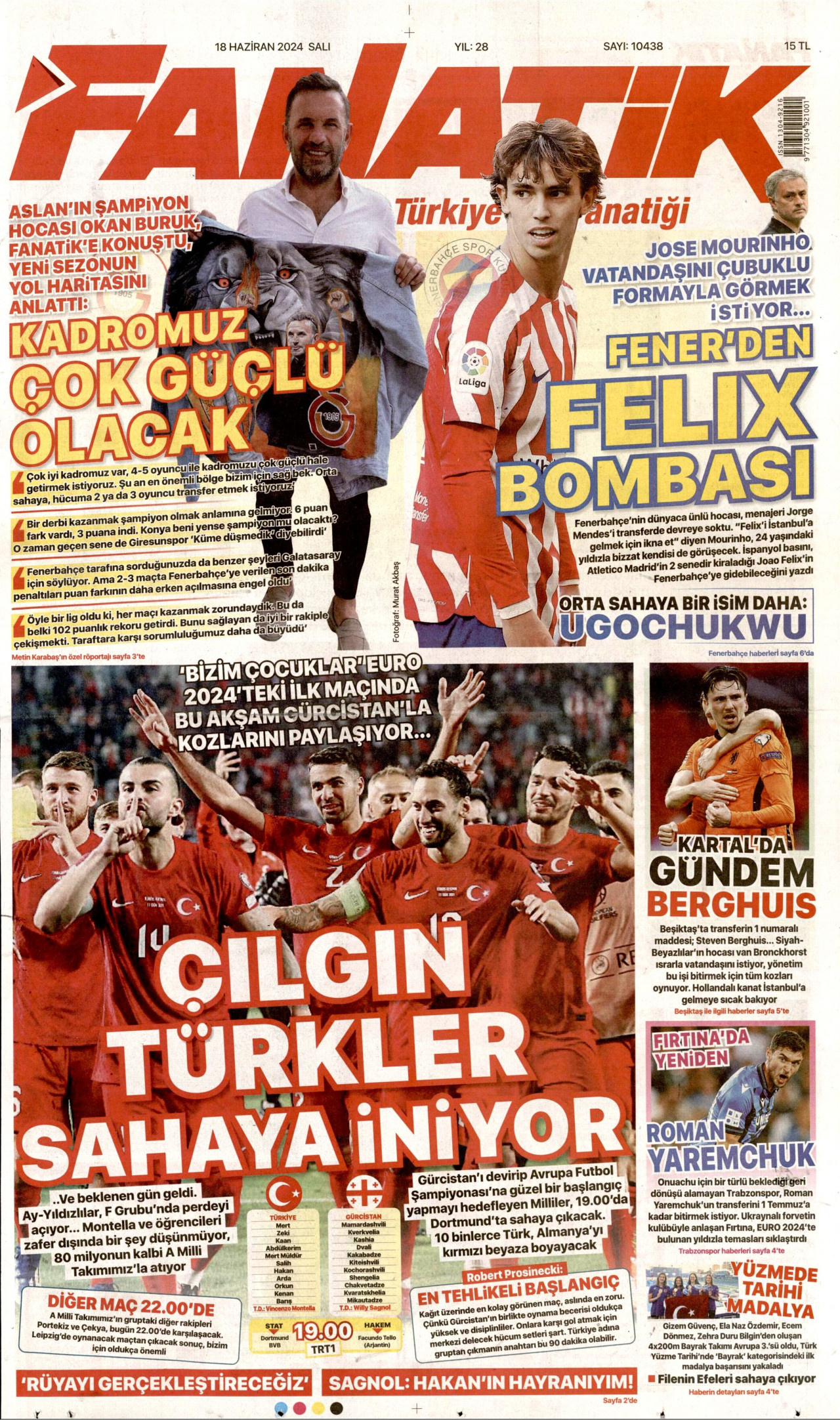 FANATİK gazetesinin 18 Haziran 2024 tarihli birinci sayfası