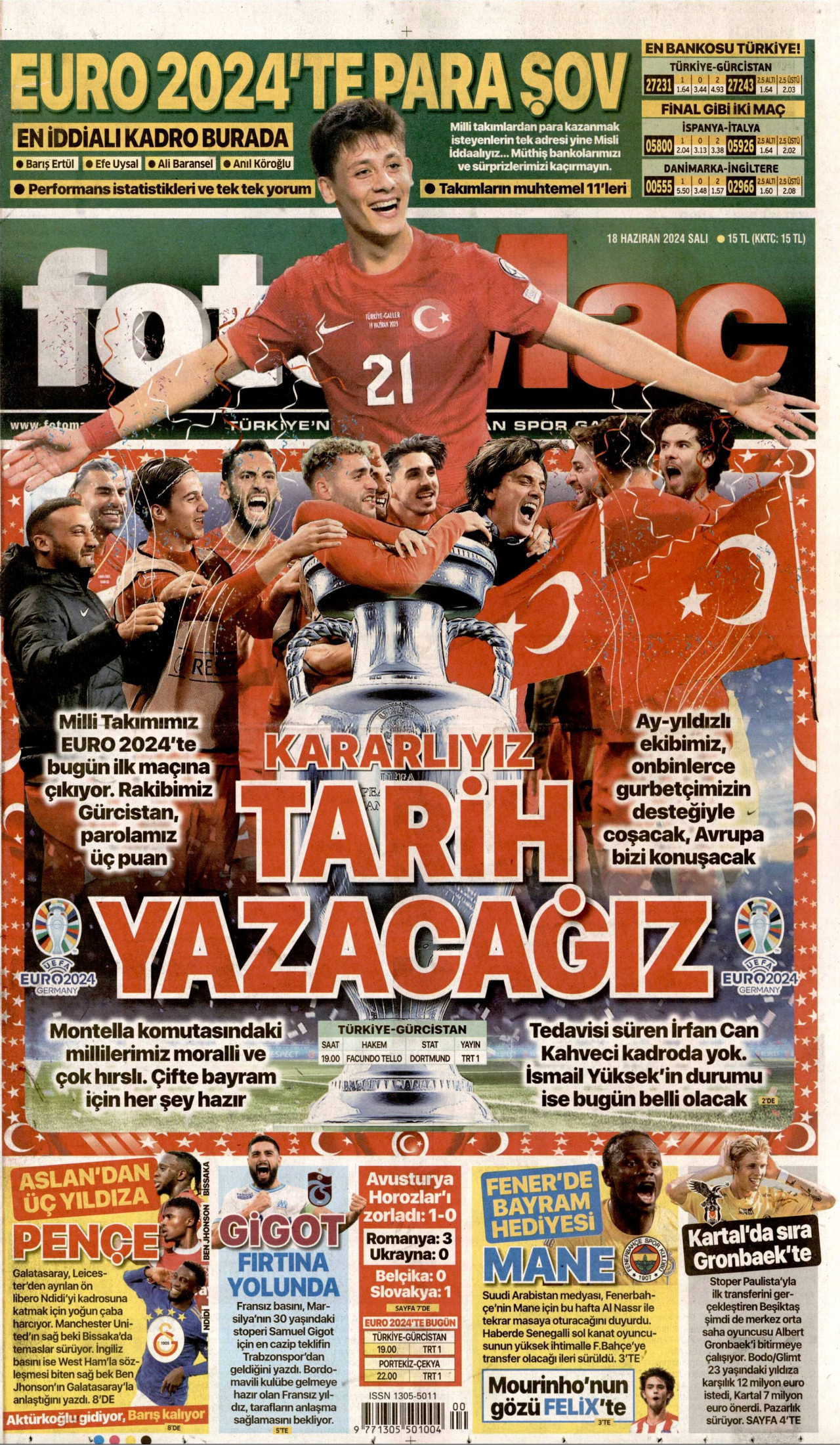 FOTOMAÇ gazetesinin 18 Haziran 2024 tarihli birinci sayfası