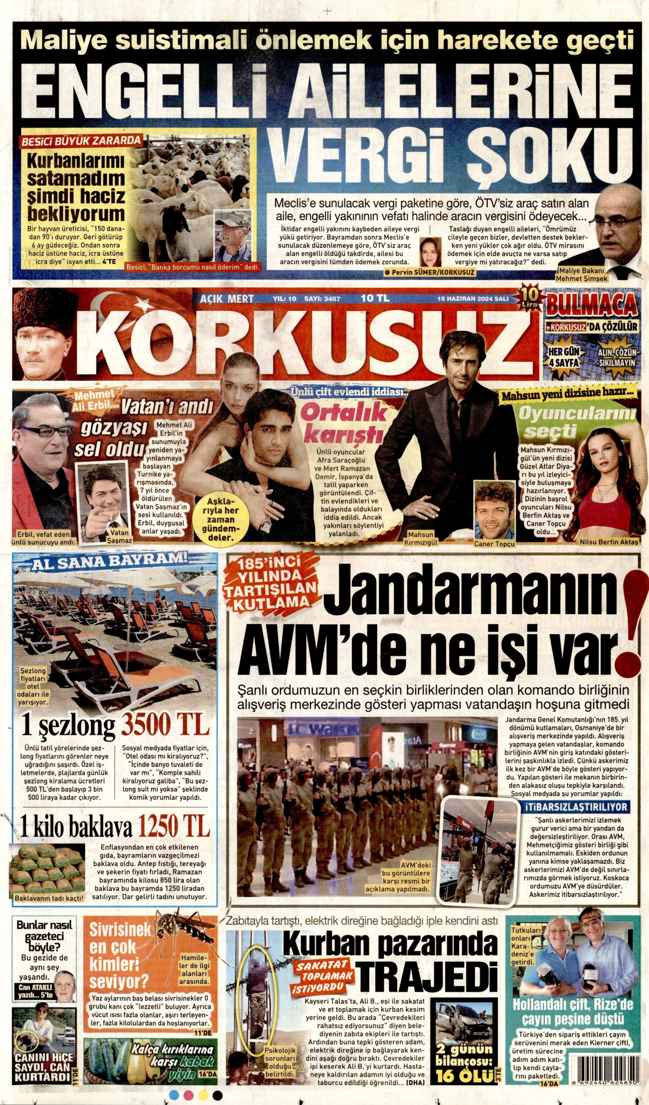 KORKUSUZ gazetesinin 18 Haziran 2024 tarihli birinci sayfası
