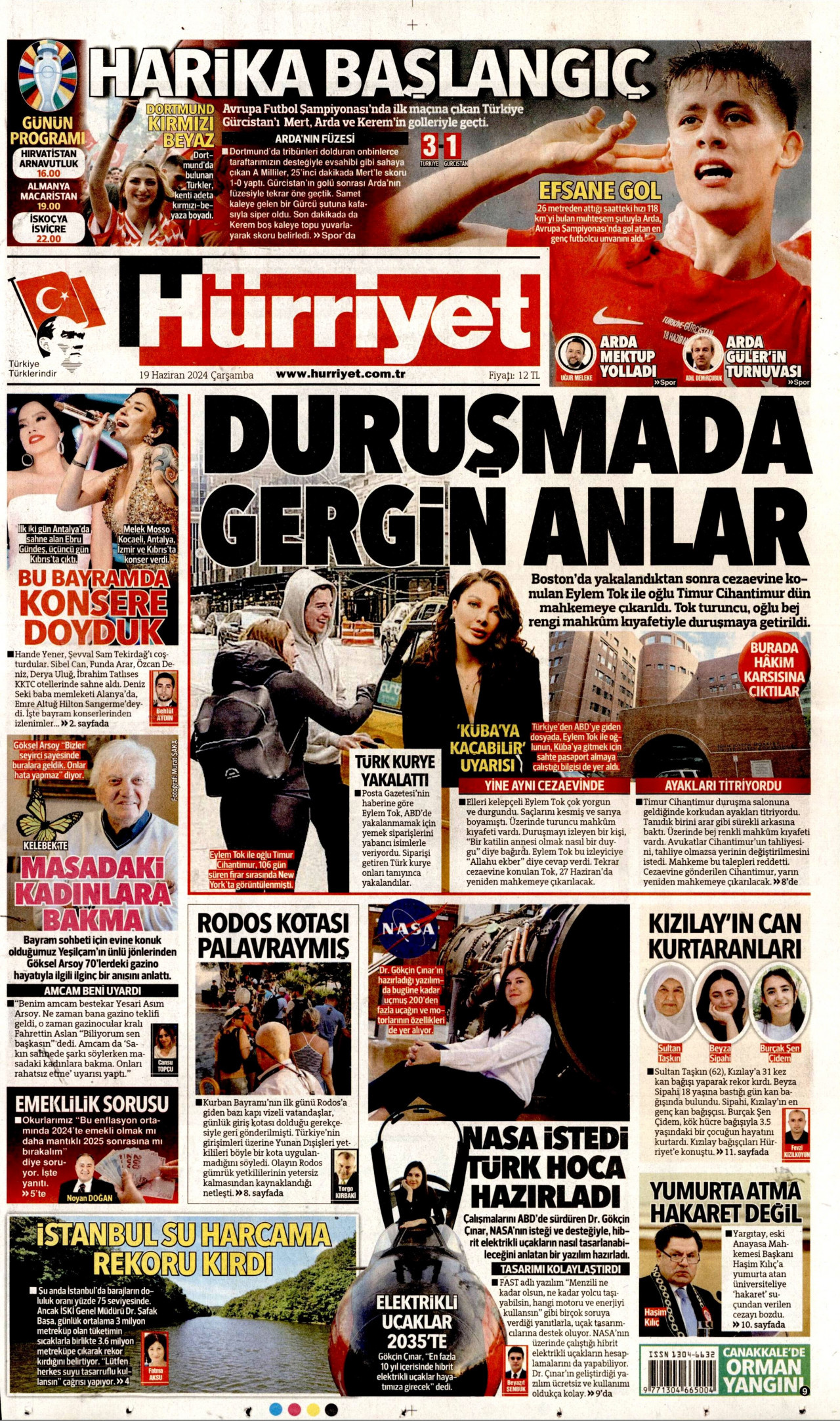 HÜRRİYET gazetesinin 19 Haziran 2024 tarihli birinci sayfası