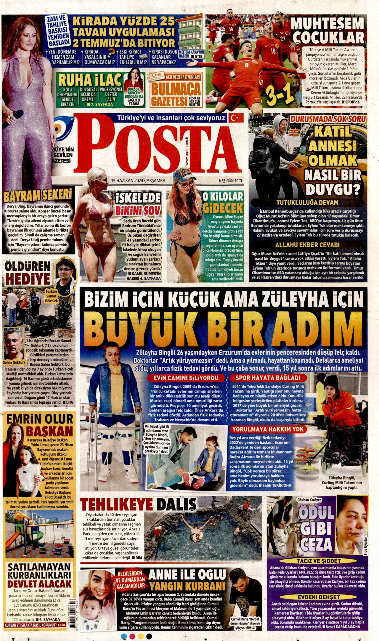 POSTA gazetesinin 19 Haziran 2024 tarihli birinci sayfası