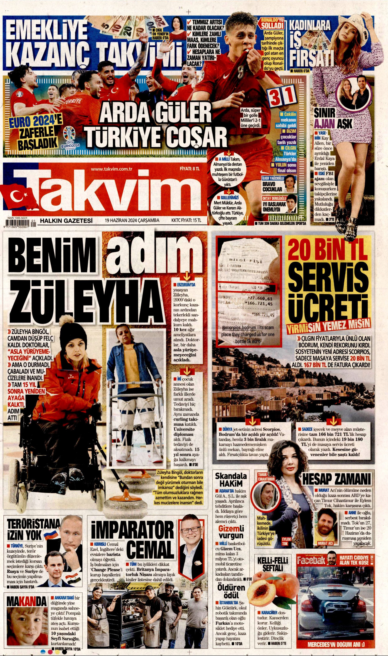 TAKVİM gazetesinin 19 Haziran 2024 tarihli birinci sayfası