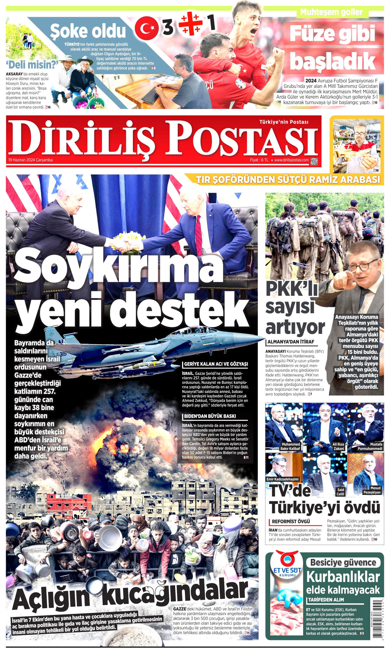 DİRİLİŞ POSTASI gazetesinin 19 Haziran 2024 tarihli birinci sayfası