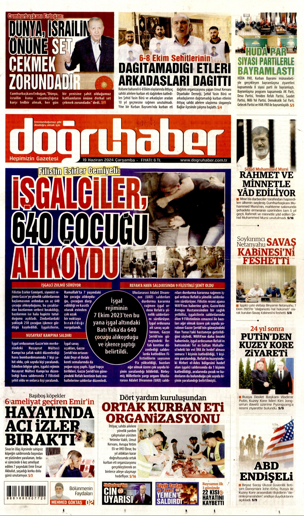 DOĞRU HABER gazetesinin 19 Haziran 2024 tarihli birinci sayfası