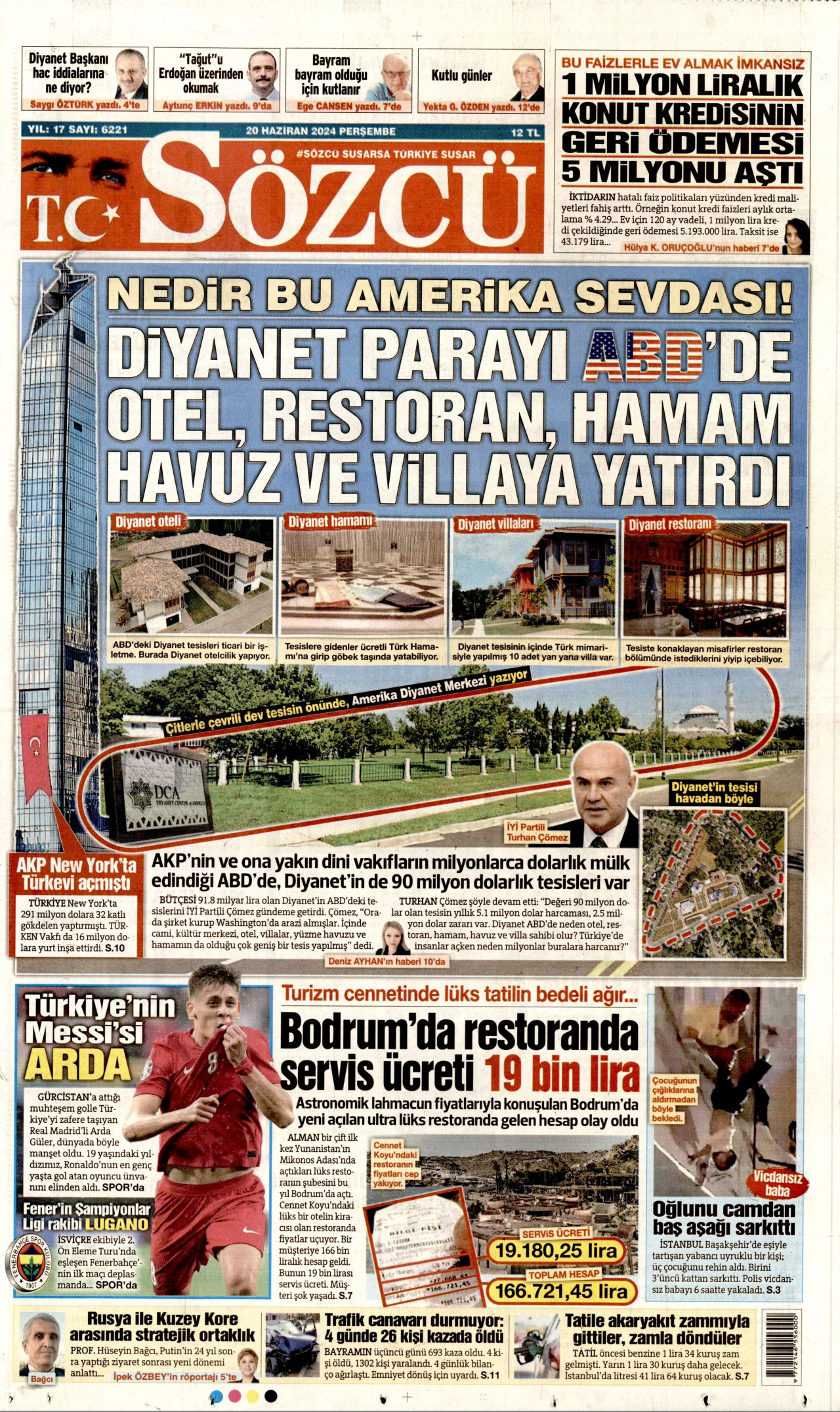 SÖZCÜ gazetesinin 20 Haziran 2024 tarihli birinci sayfası