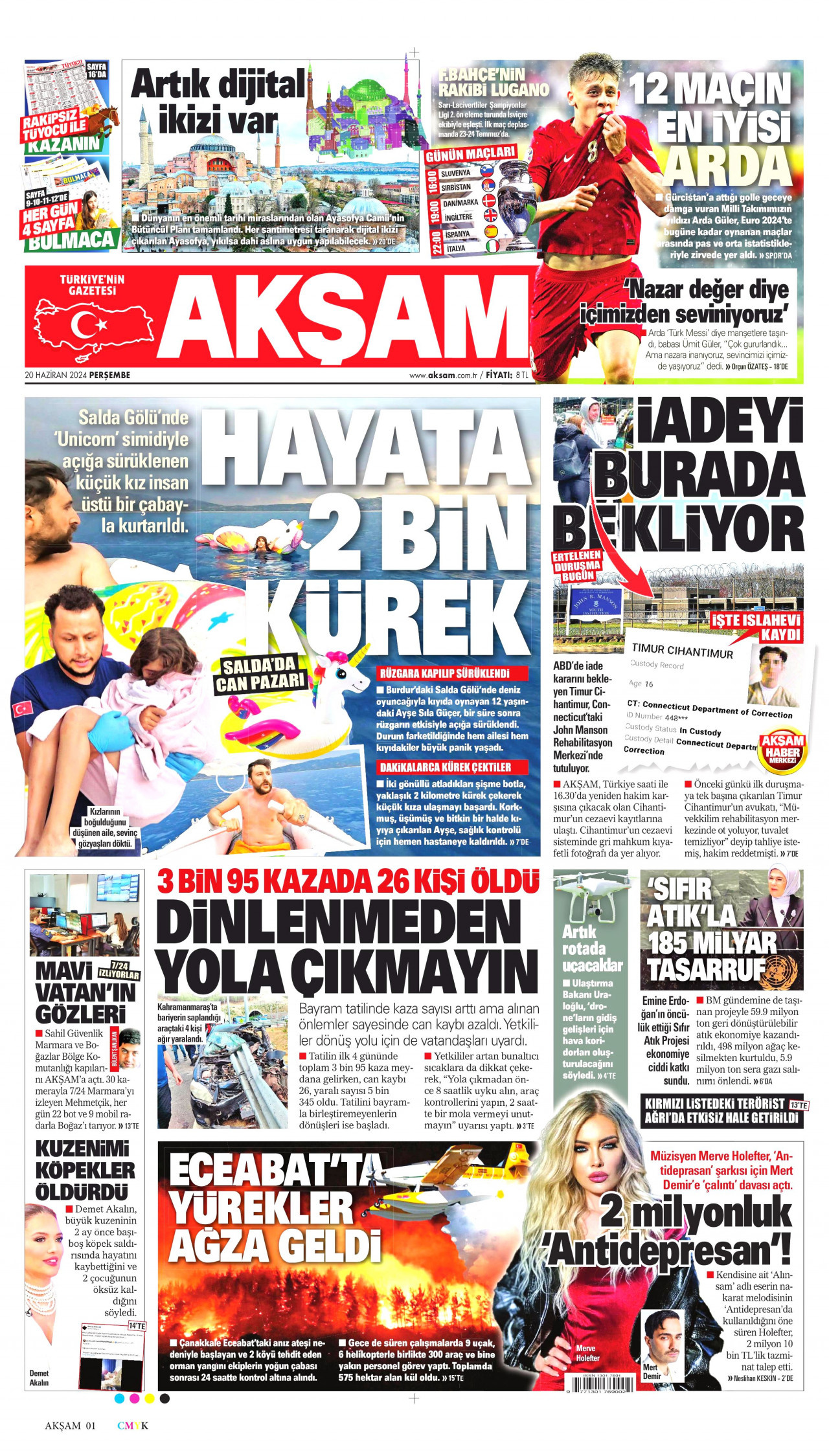 AKŞAM gazetesinin 20 Haziran 2024 tarihli birinci sayfası