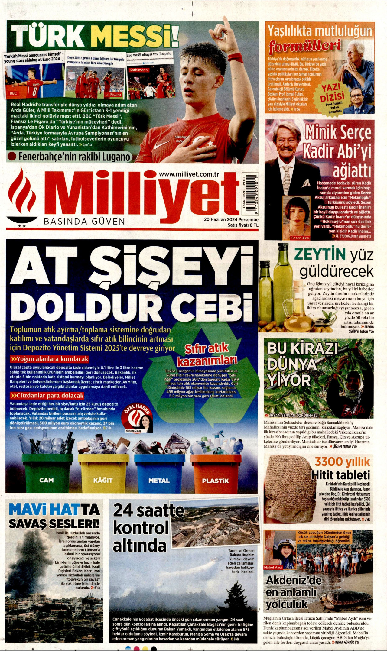 MİLLİYET gazetesinin 20 Haziran 2024 tarihli birinci sayfası