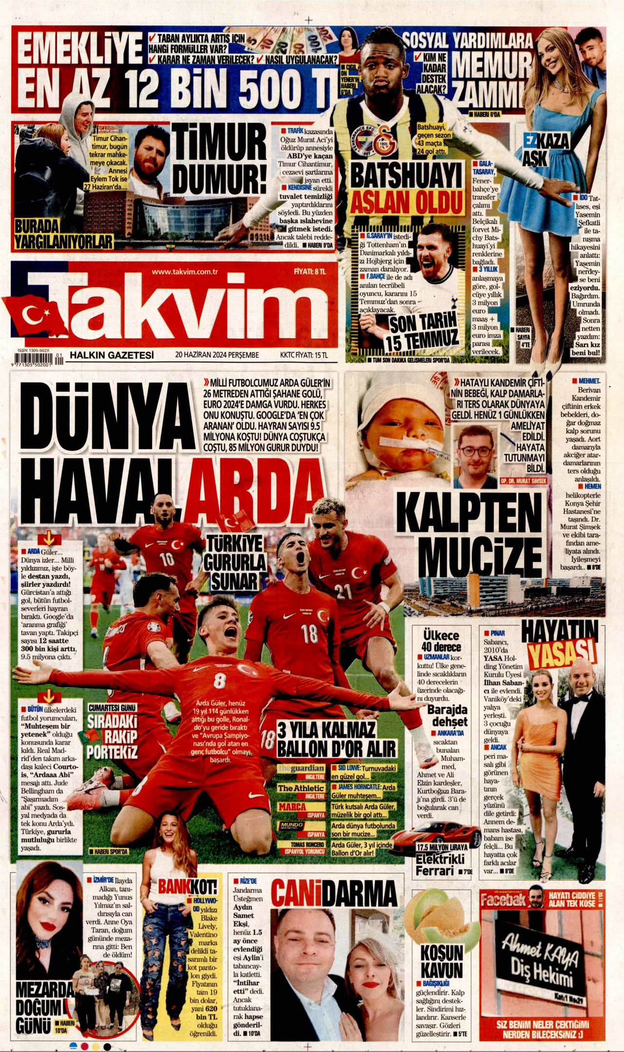 TAKVİM gazetesinin 20 Haziran 2024 tarihli birinci sayfası