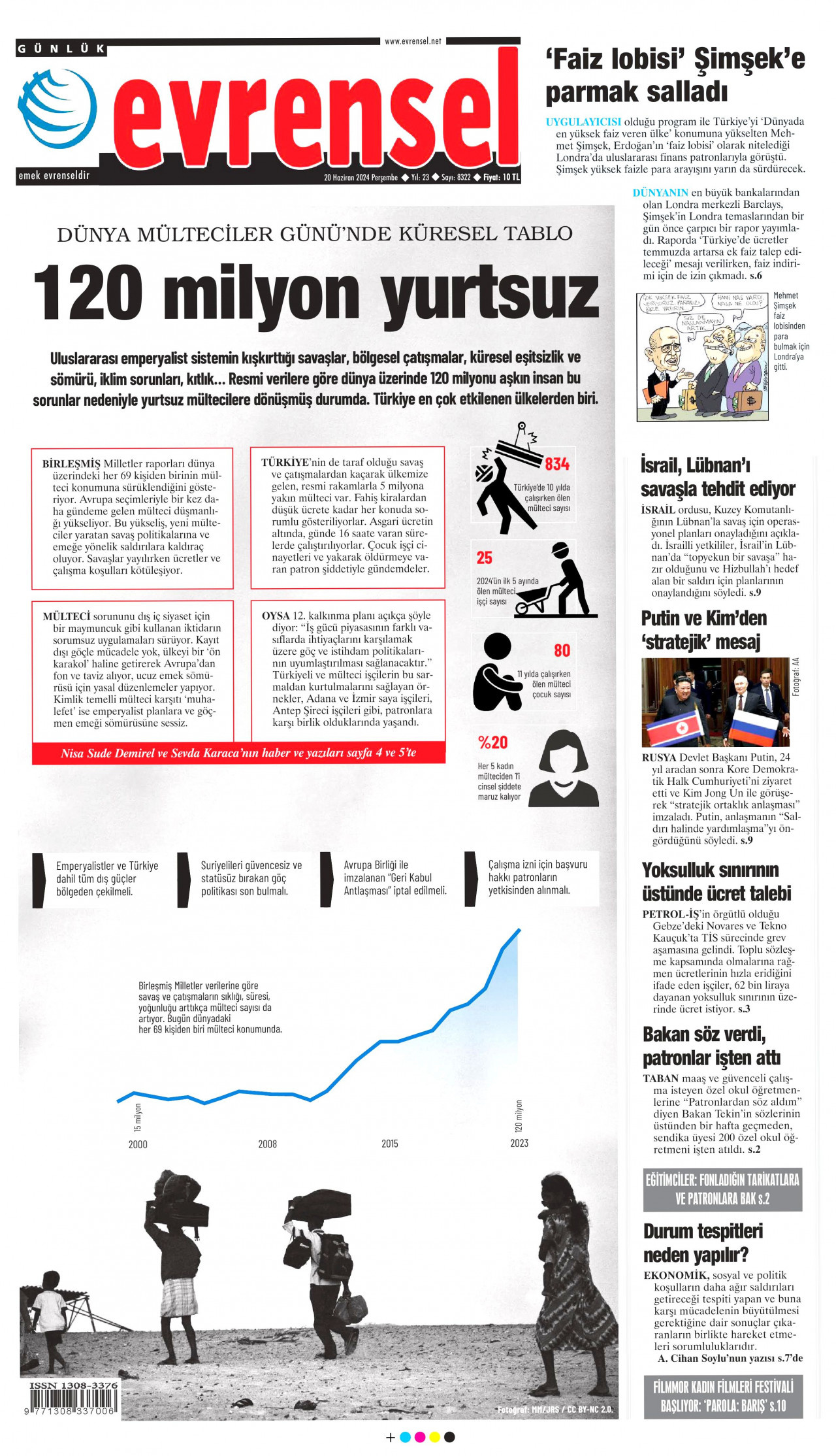 EVRENSEL gazetesinin 20 Haziran 2024 tarihli birinci sayfası