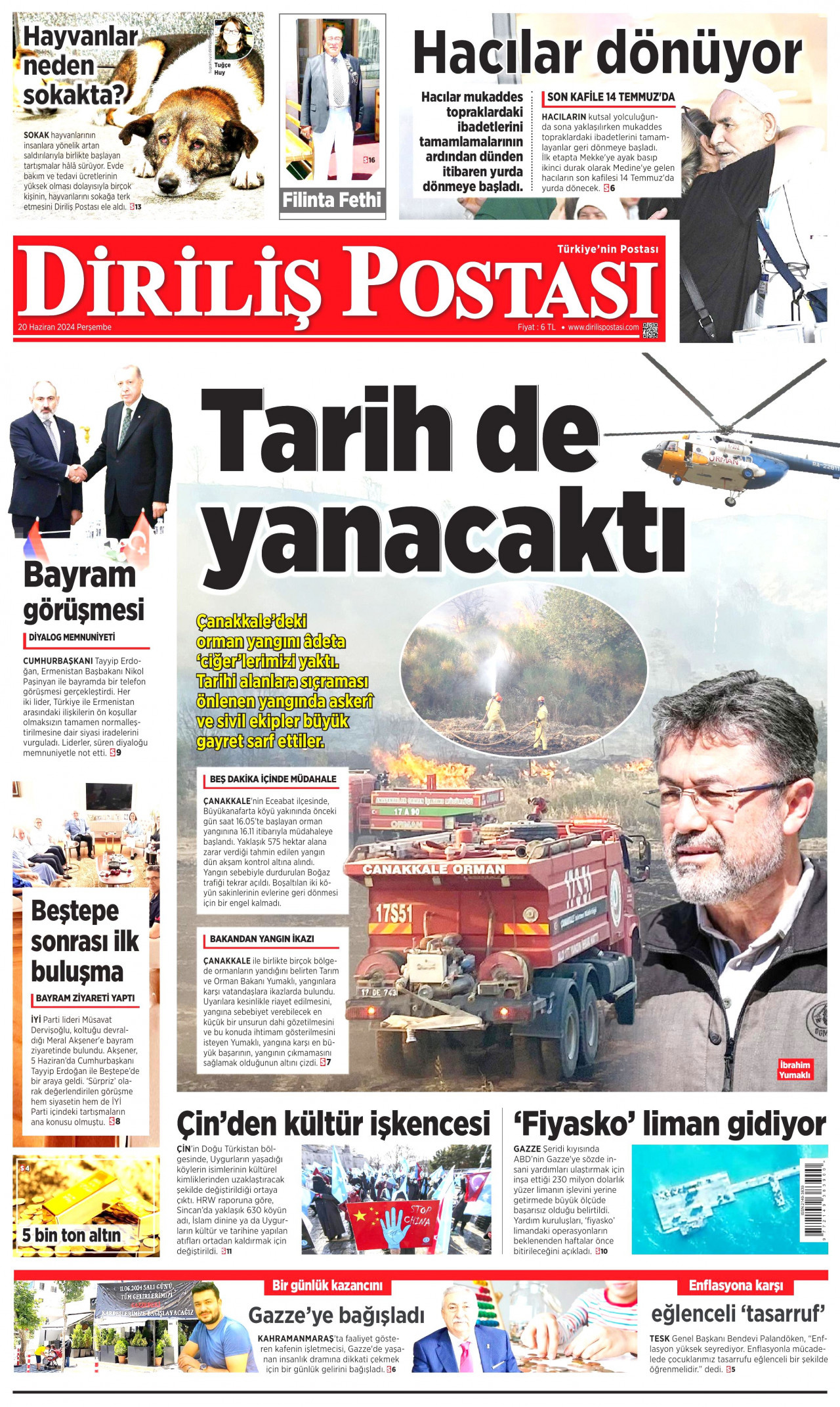 DİRİLİŞ POSTASI gazetesinin 20 Haziran 2024 tarihli birinci sayfası