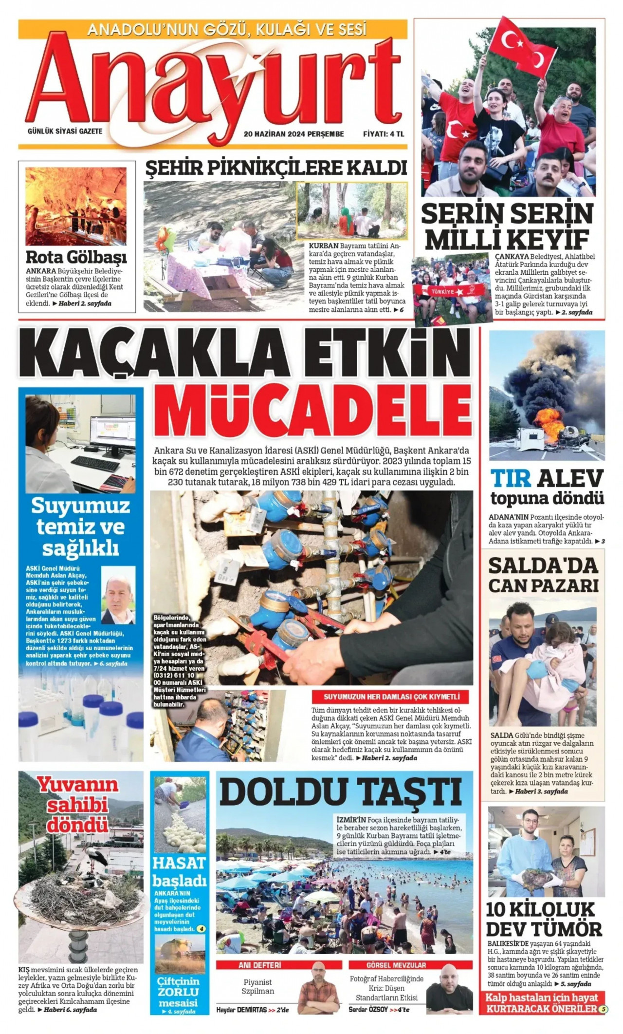 ANAYURT gazetesinin 20 Haziran 2024 tarihli birinci sayfası