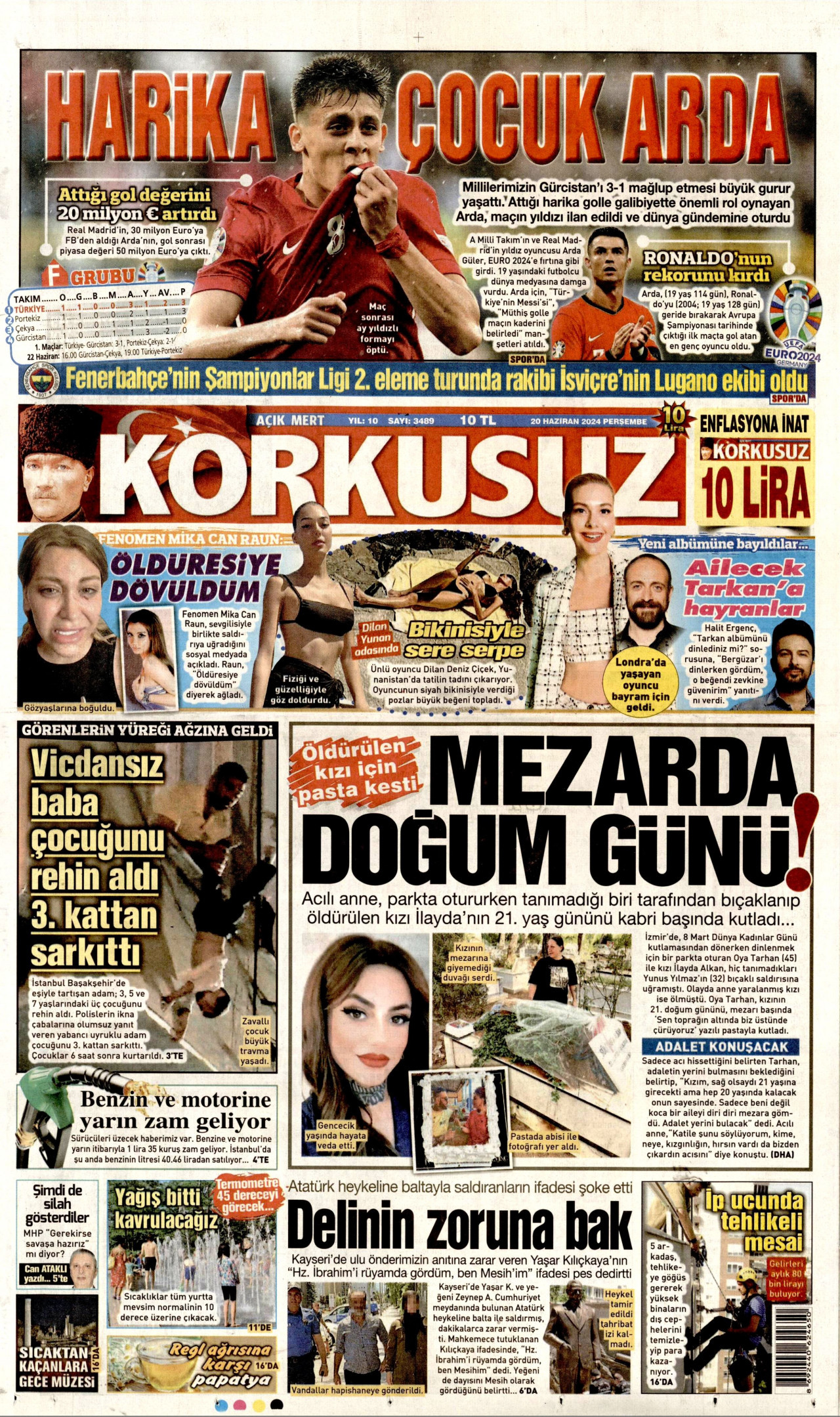 KORKUSUZ gazetesinin 20 Haziran 2024 tarihli birinci sayfası