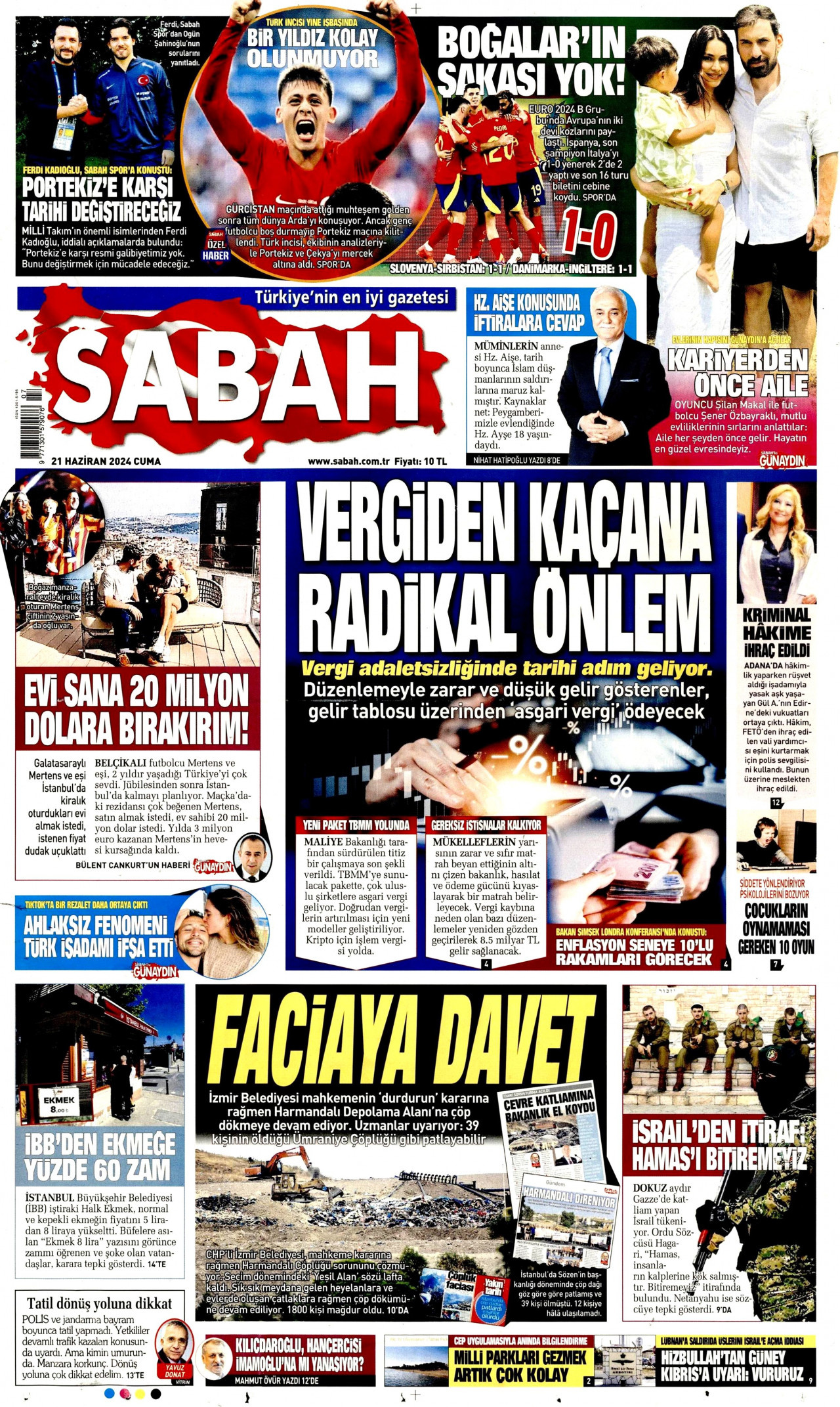 SABAH gazetesinin 21 Haziran 2024 tarihli birinci sayfası