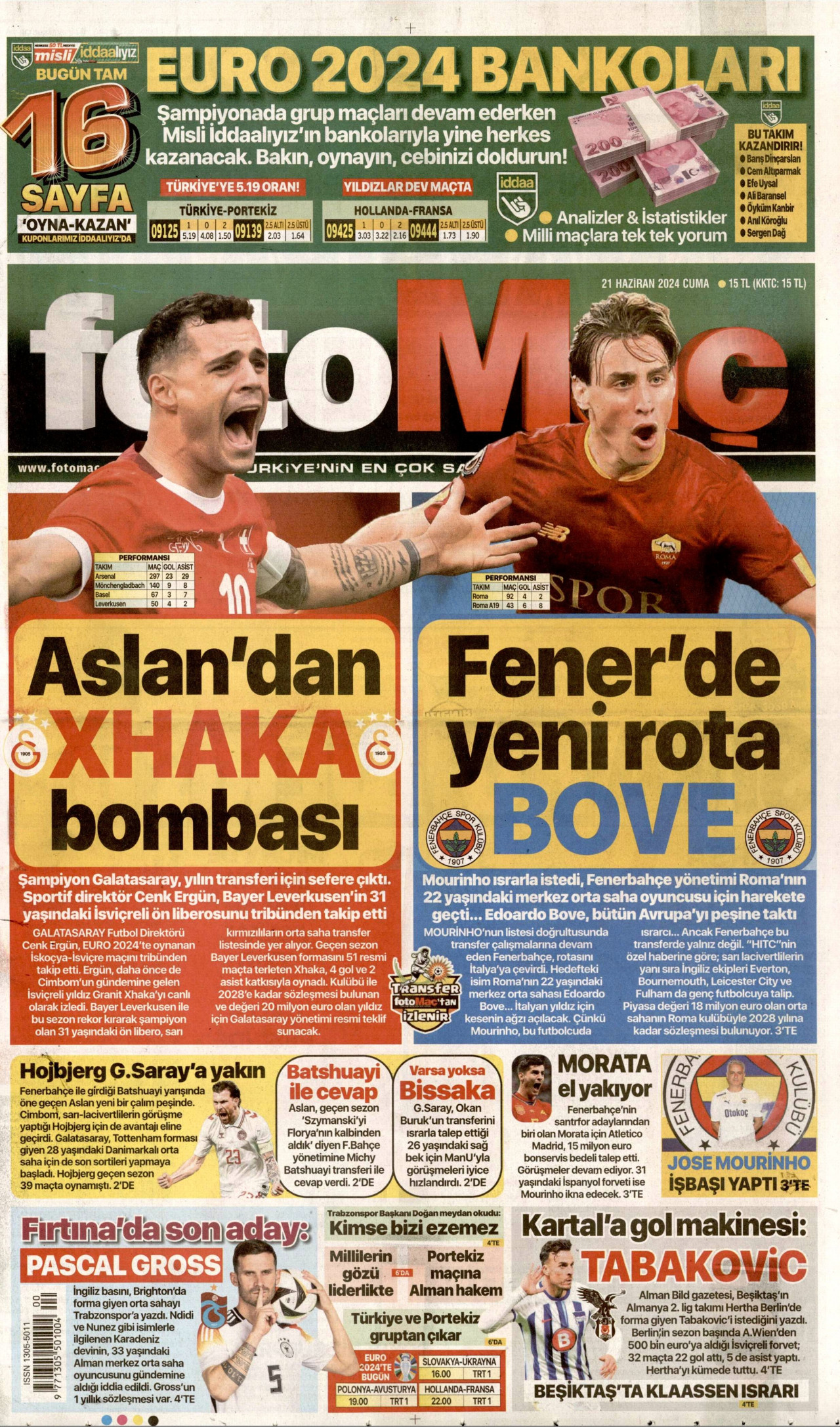 FOTOMAÇ gazetesinin 21 Haziran 2024 tarihli birinci sayfası