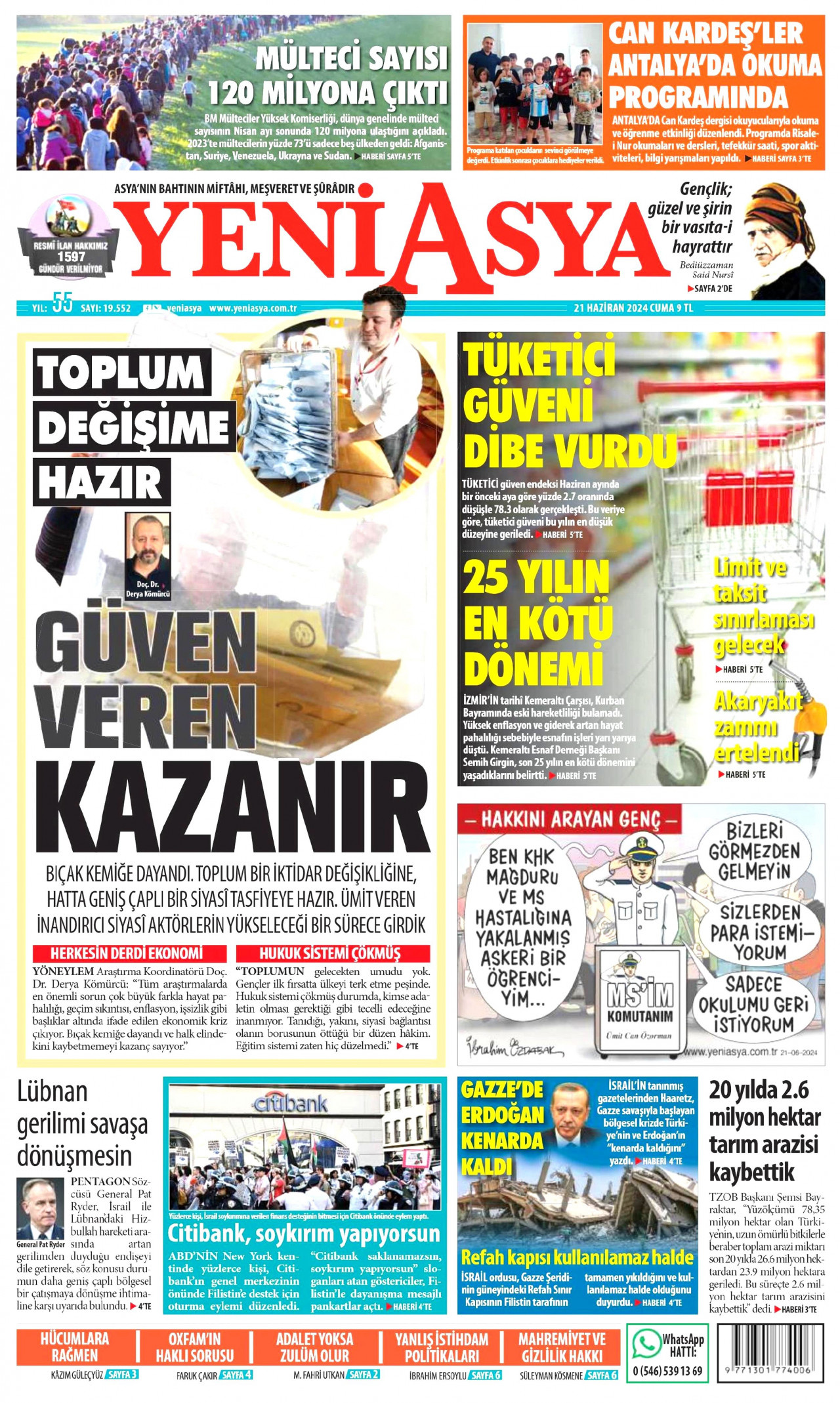 YENİ ASYA gazetesinin 21 Haziran 2024 tarihli birinci sayfası