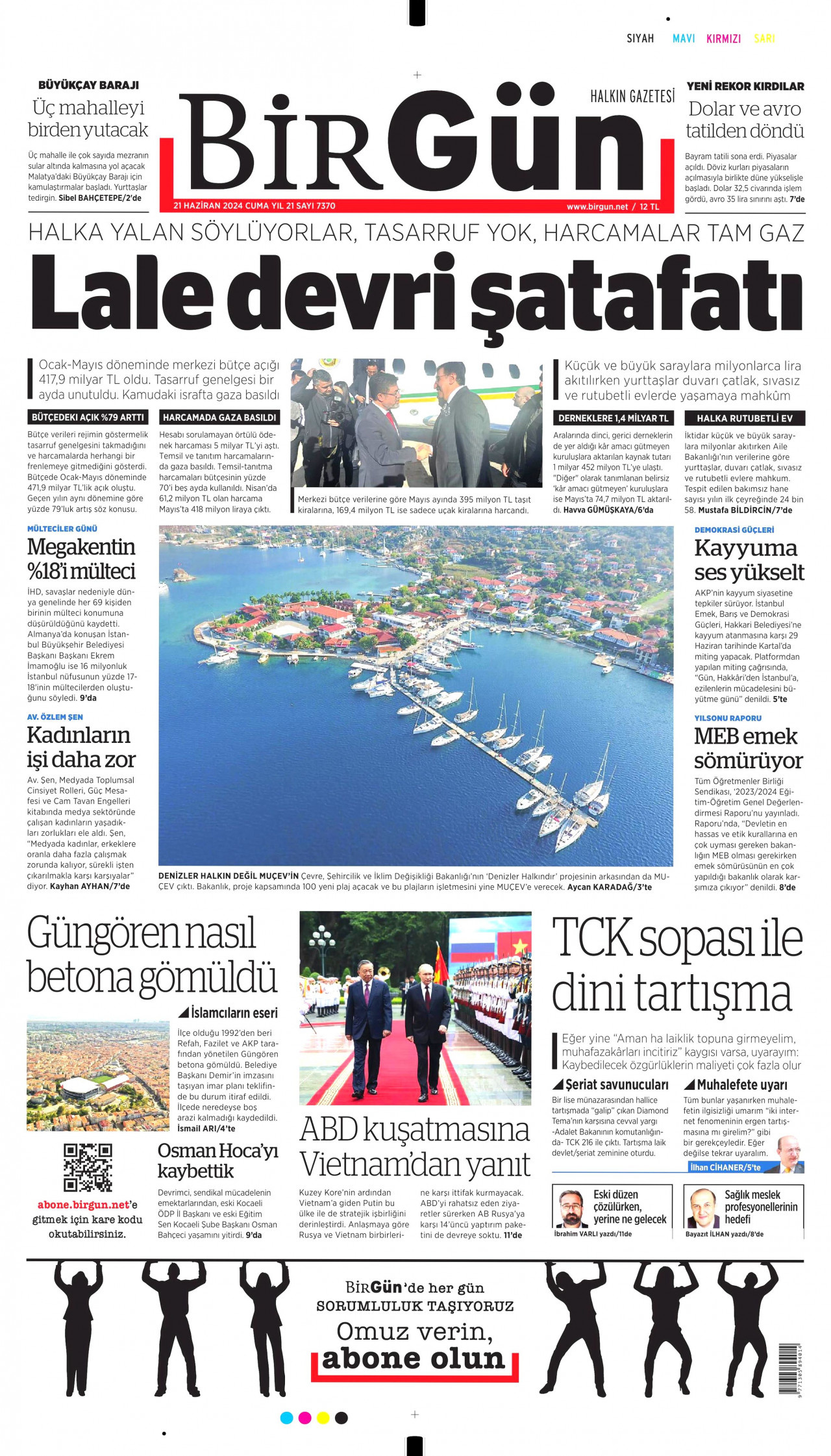 BİRGÜN gazetesinin 21 Haziran 2024 tarihli birinci sayfası