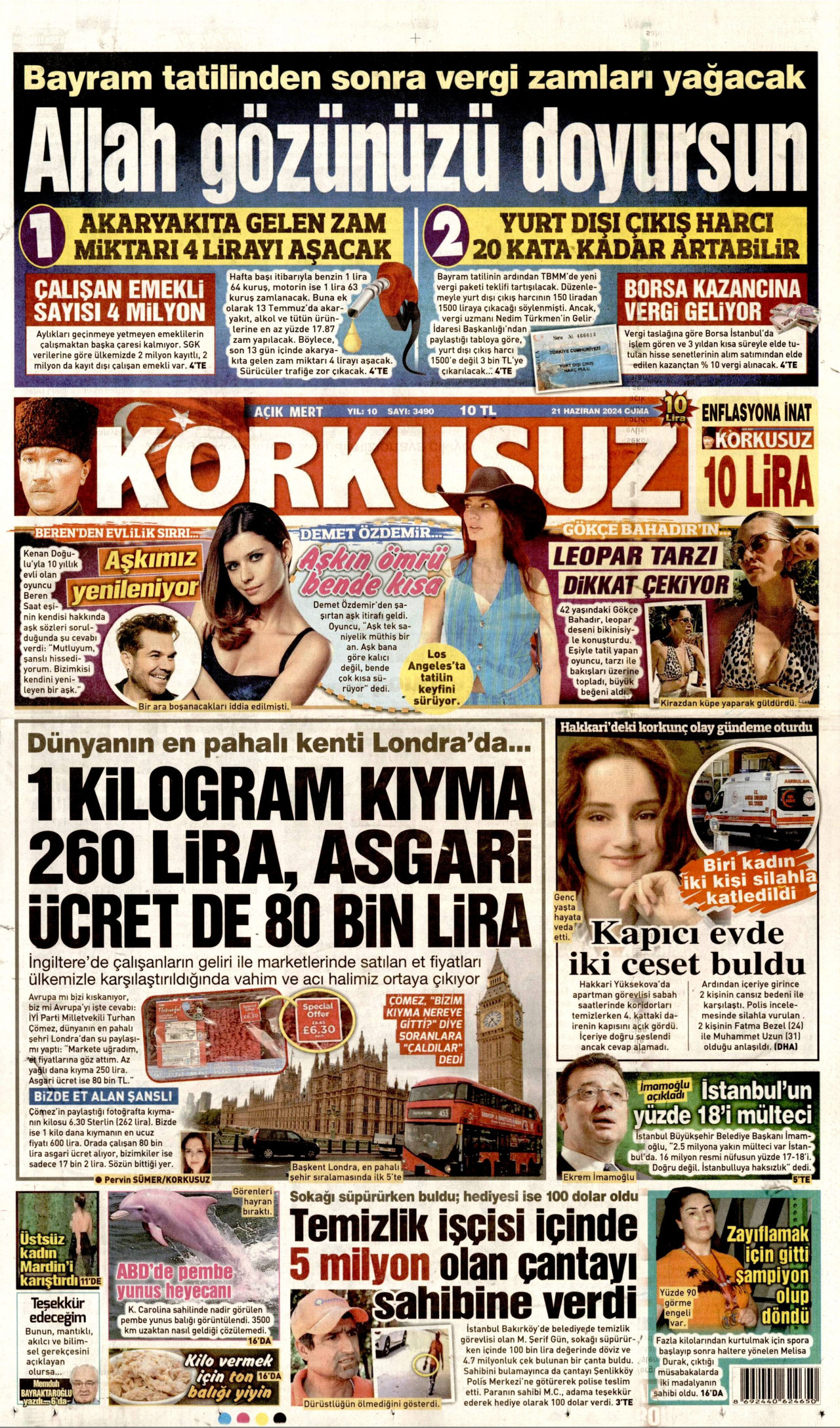 KORKUSUZ gazetesinin 21 Haziran 2024 tarihli birinci sayfası