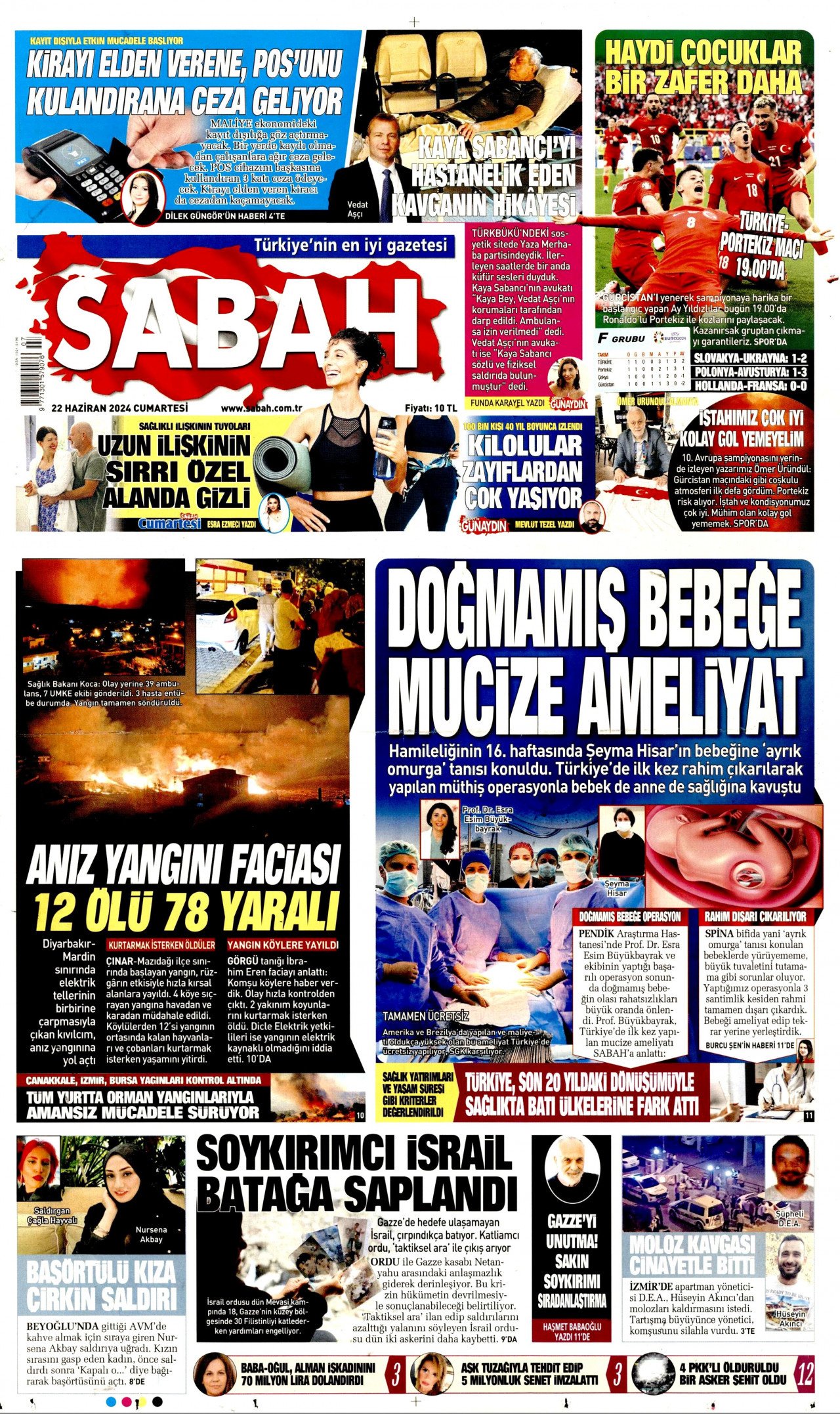 SABAH gazetesinin 22 Haziran 2024 tarihli birinci sayfası