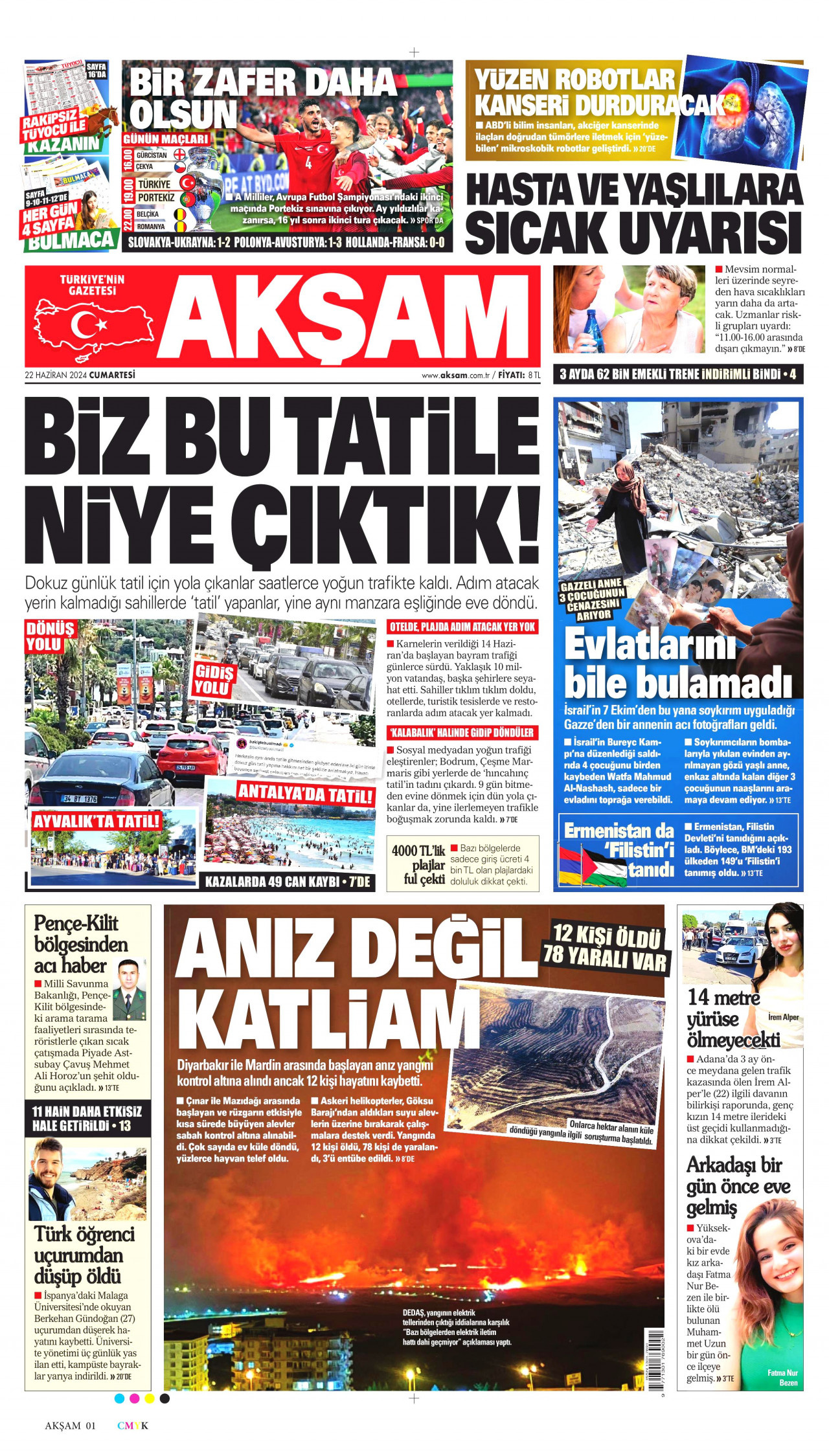 AKŞAM gazetesinin 22 Haziran 2024 tarihli birinci sayfası