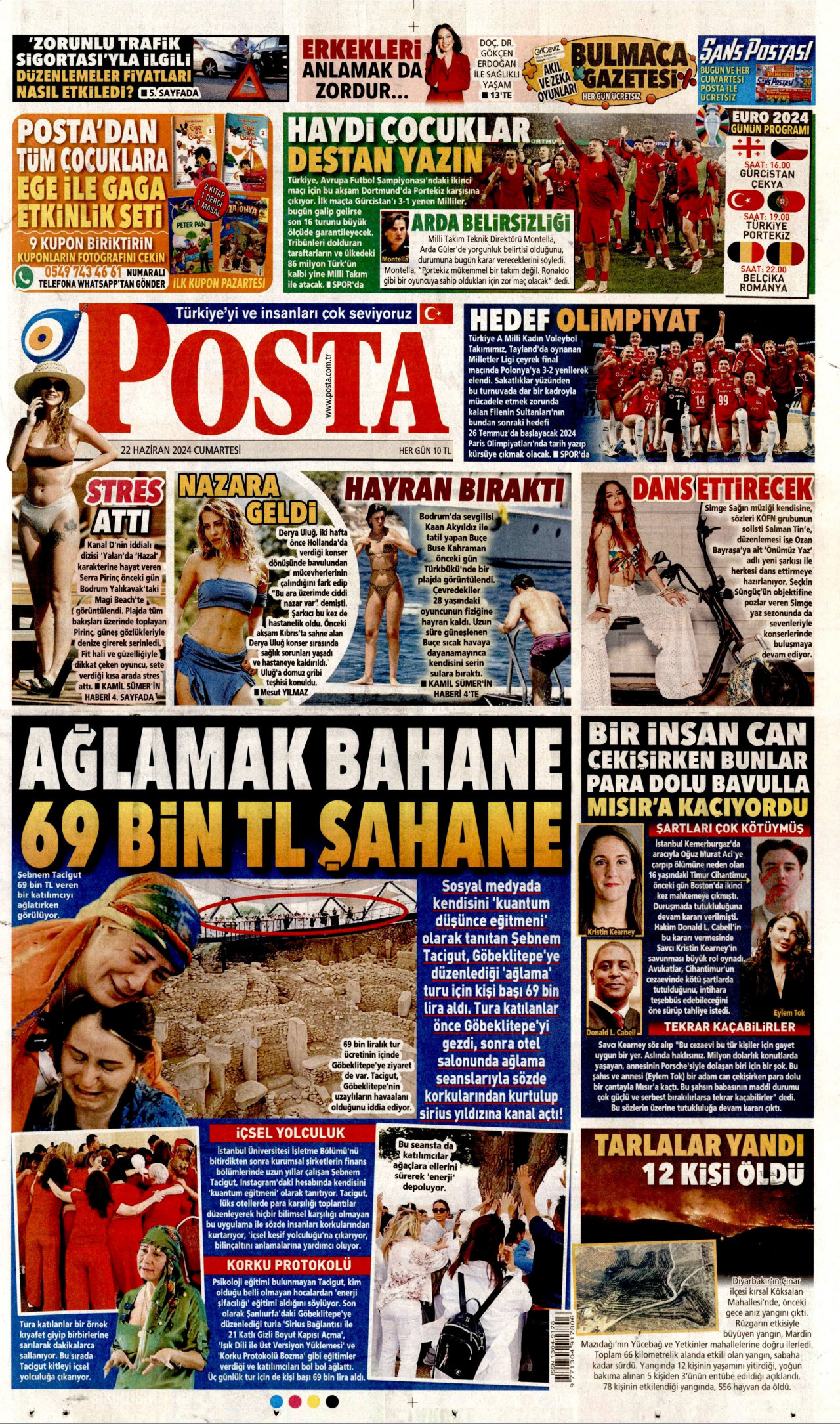 POSTA gazetesinin 22 Haziran 2024 tarihli birinci sayfası