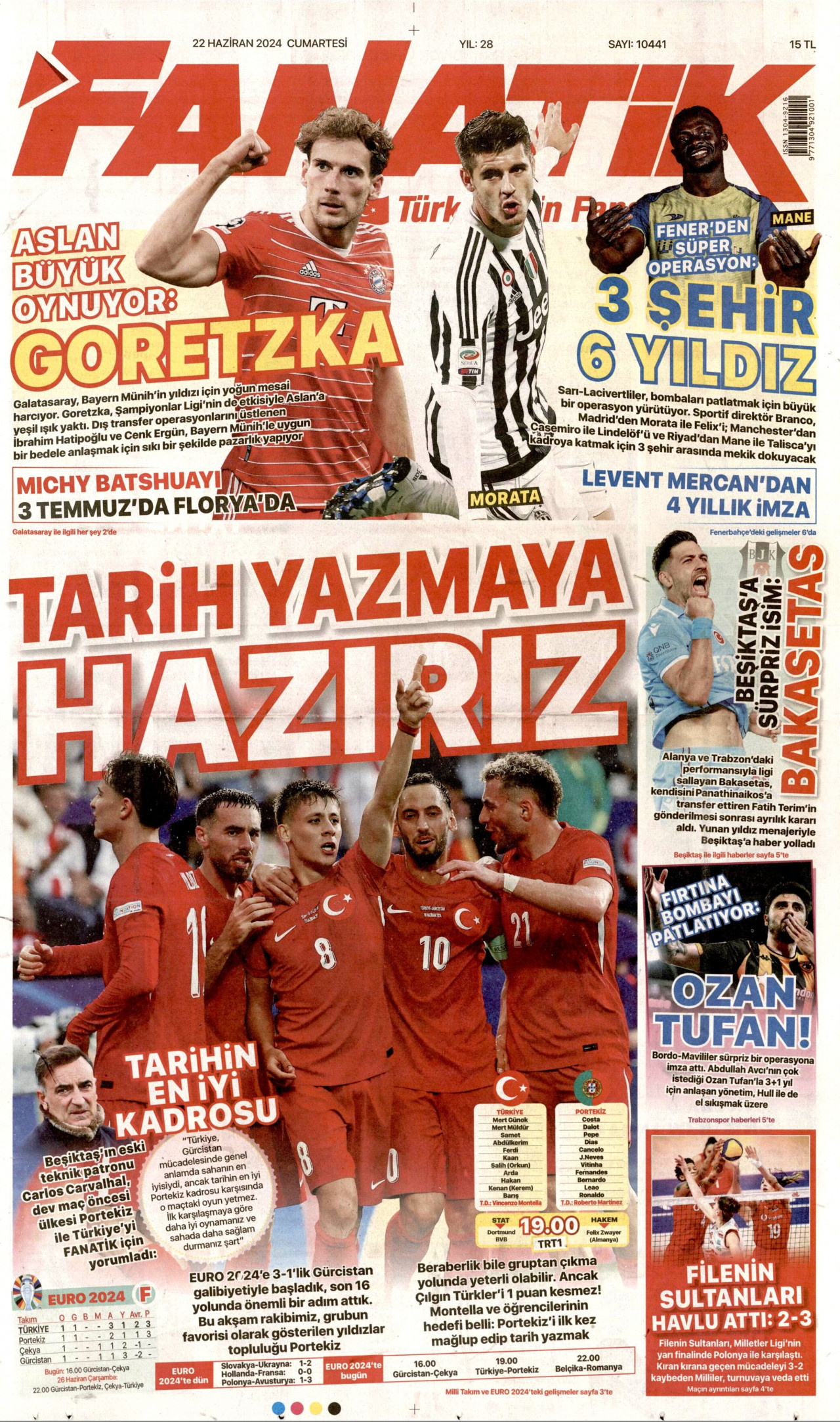 FANATİK gazetesinin 22 Haziran 2024 tarihli birinci sayfası