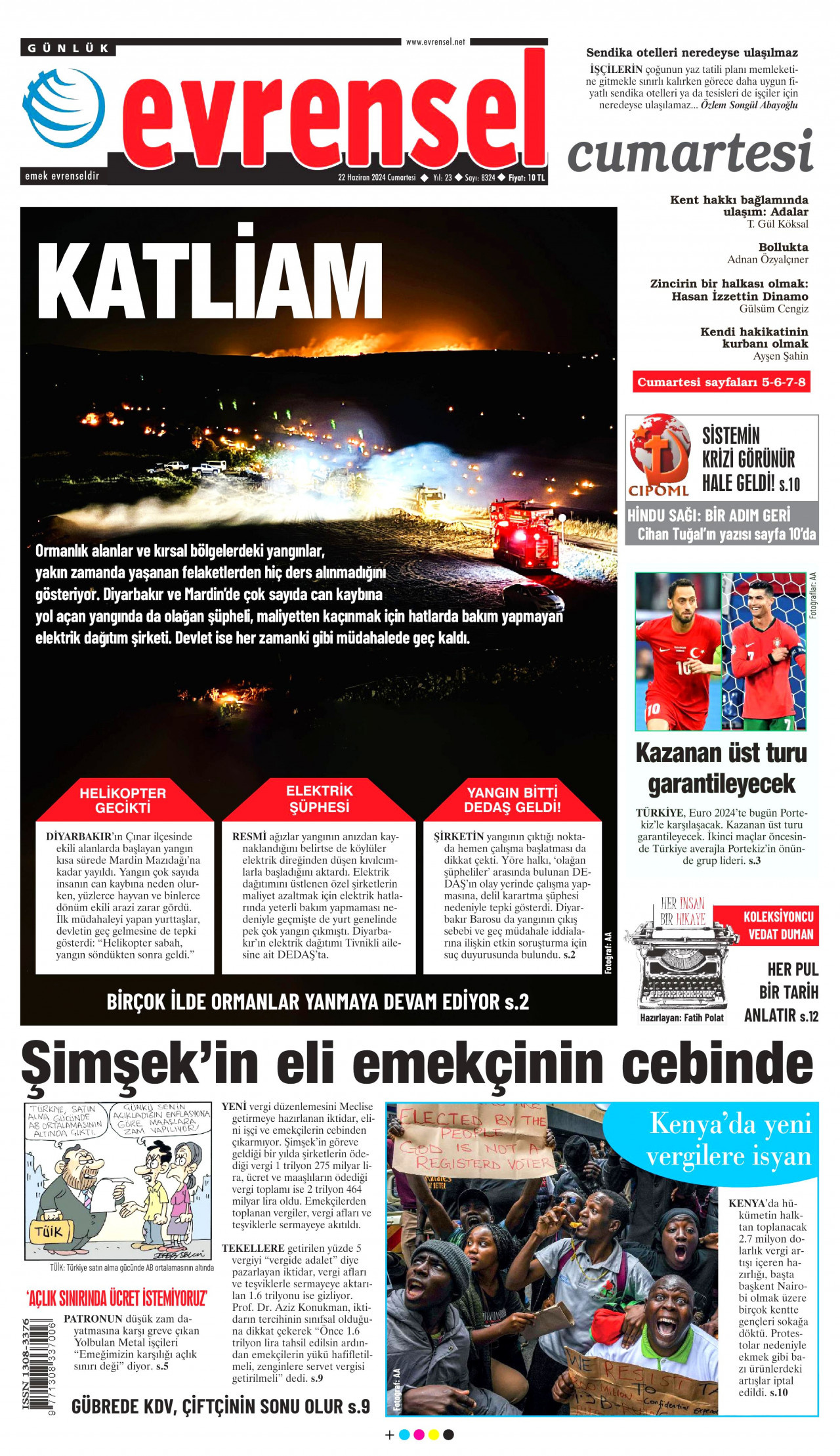 EVRENSEL gazetesinin 22 Haziran 2024 tarihli birinci sayfası